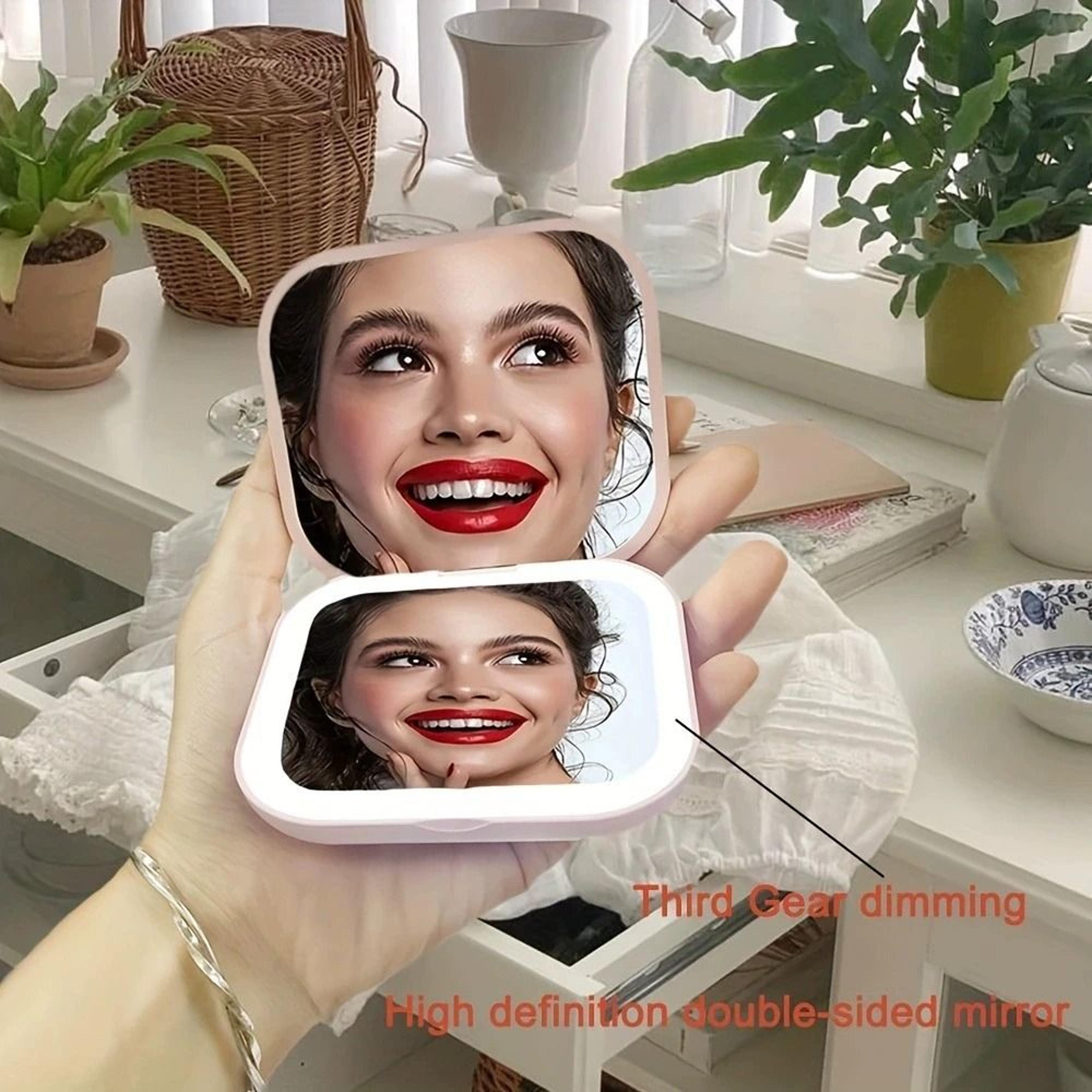 compact led pocket makeup mirror 2x magnifying folding travel beauty mirror