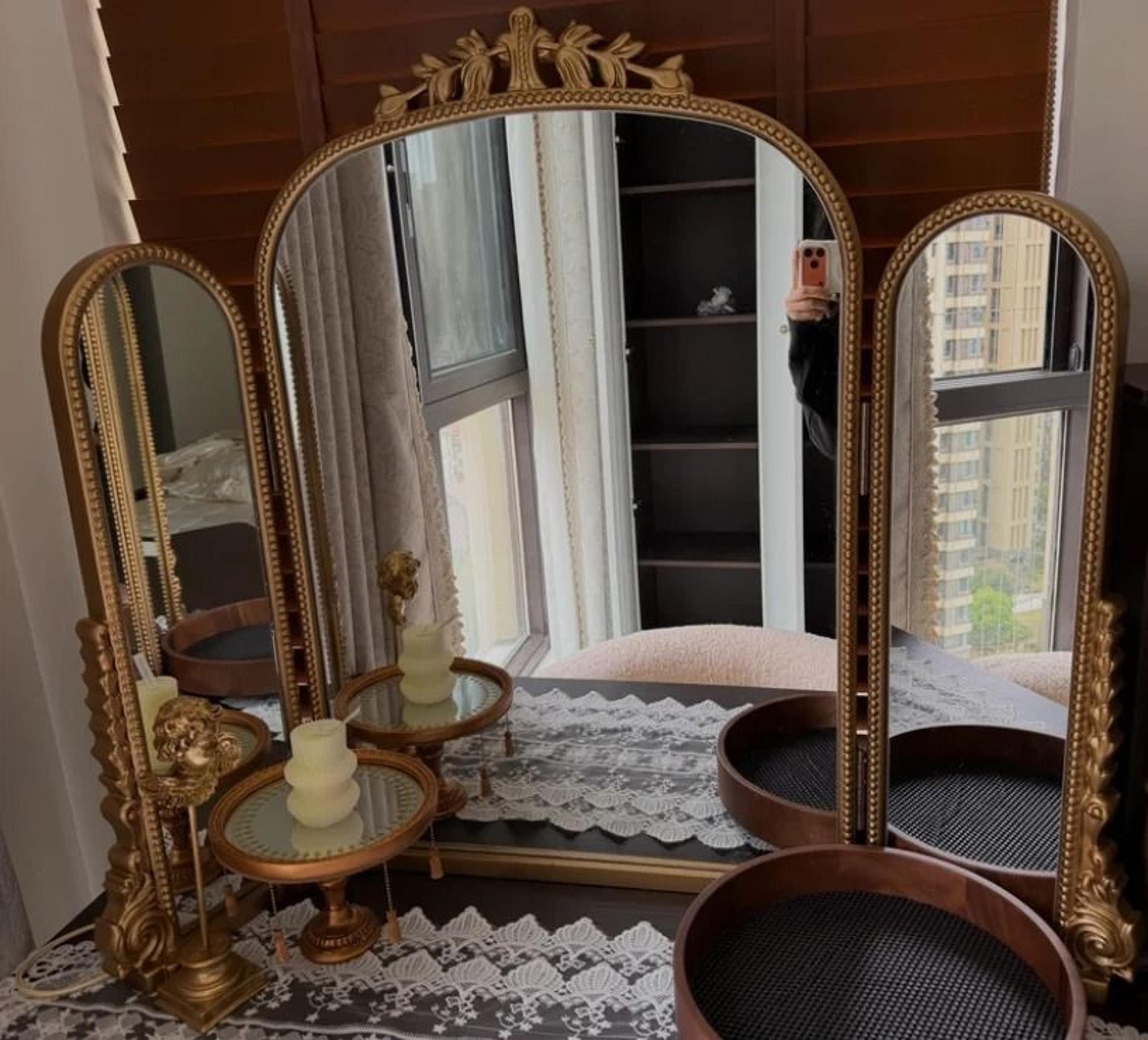 french retro trifold vanity mirror carved european desktop dressing mirror