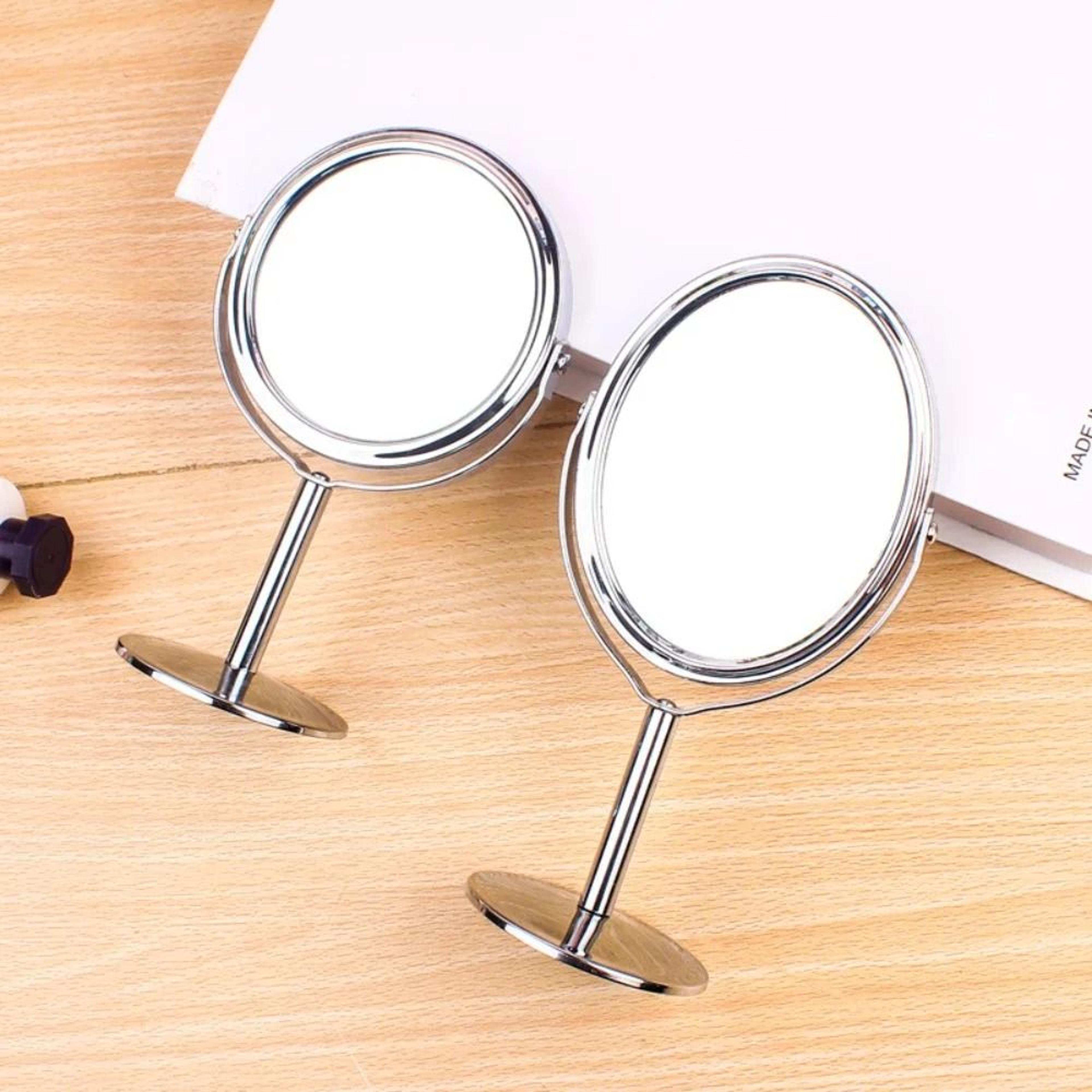 360 rotating double sided vanity mirror 2x magnifying metal desktop makeup mirror