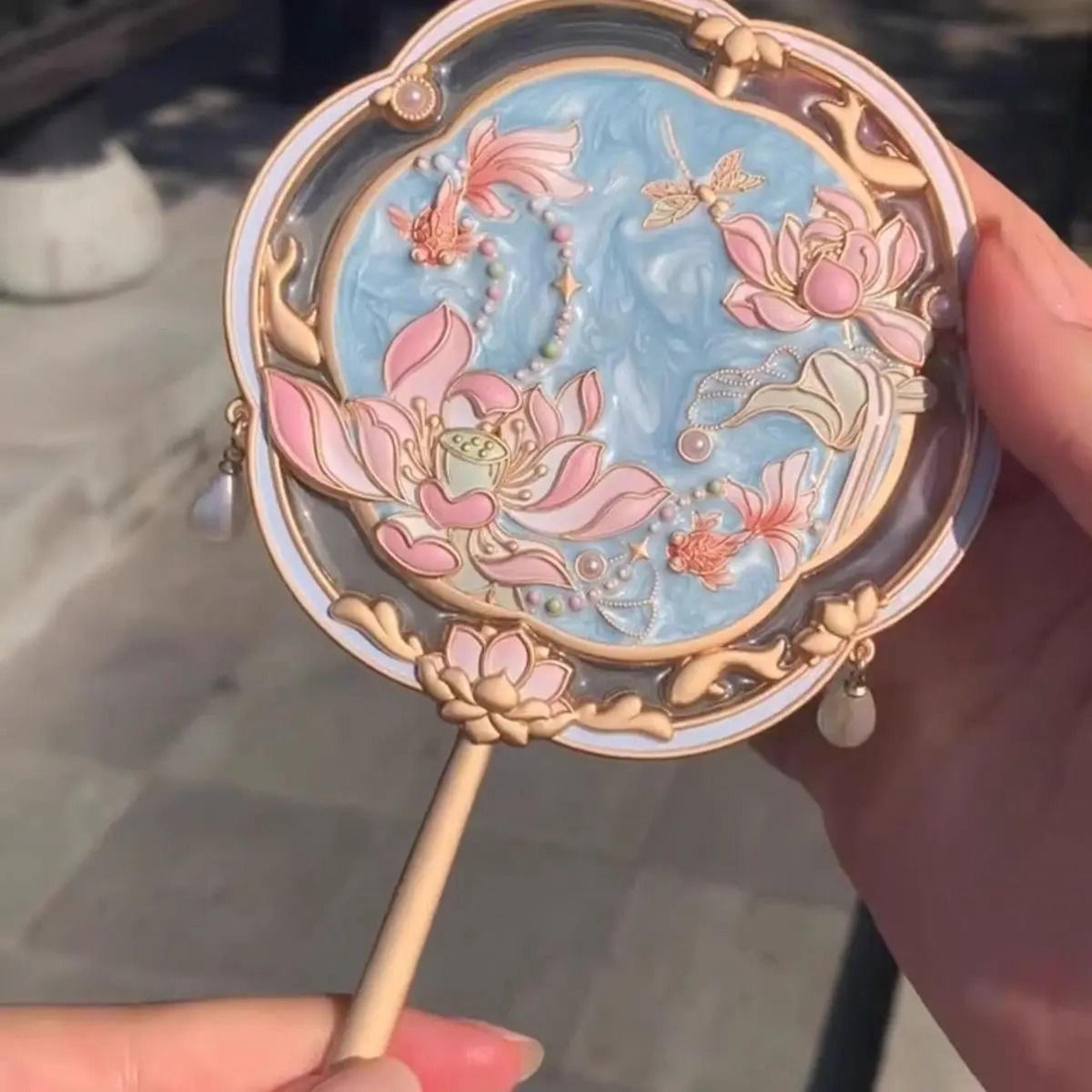beijing hibiscus handheld makeup mirror portable chinese style travel souvenir mirror