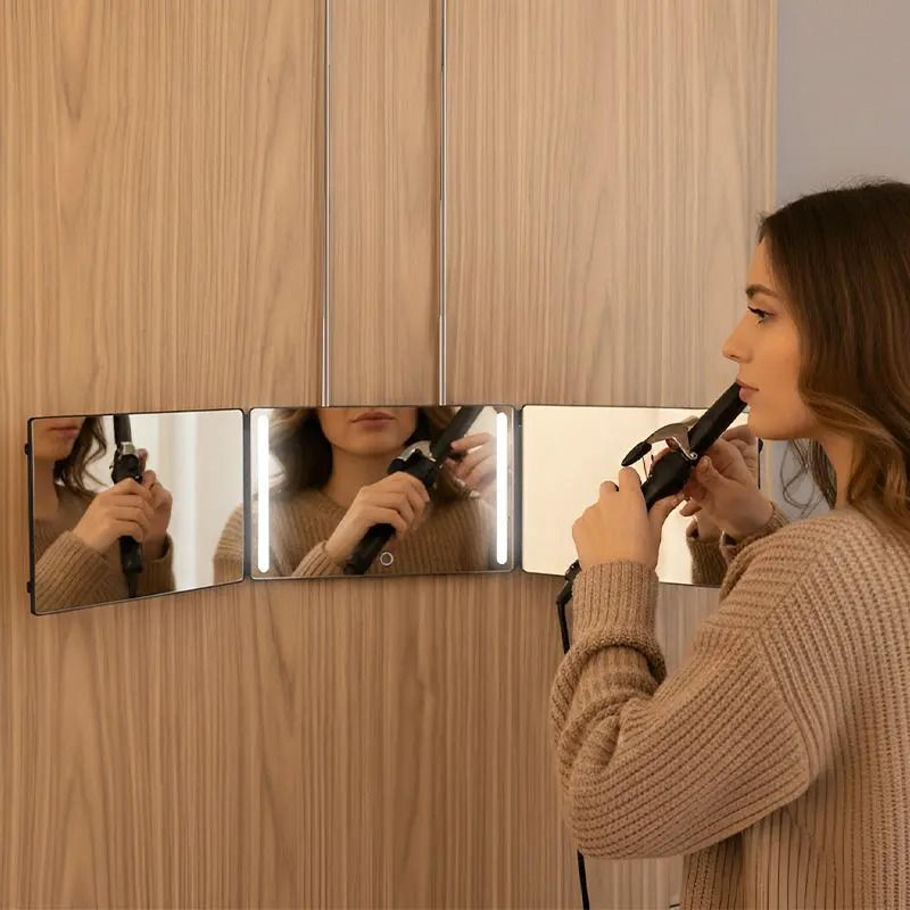 360 view led 3 way haircut mirror door hanging foldable grooming mirror