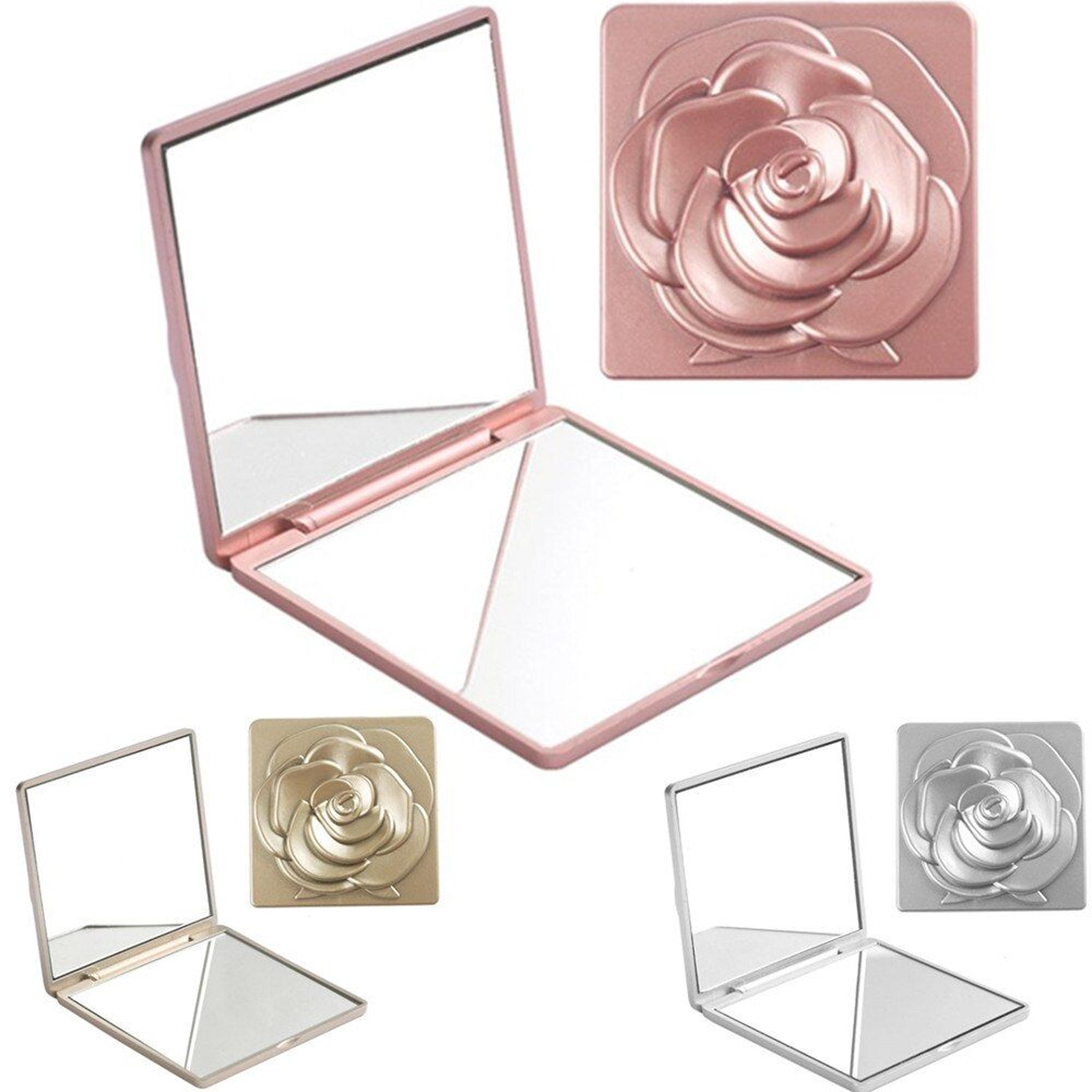 elegant 7cm rose pocket mirror square folding travel makeup mirror with pouch