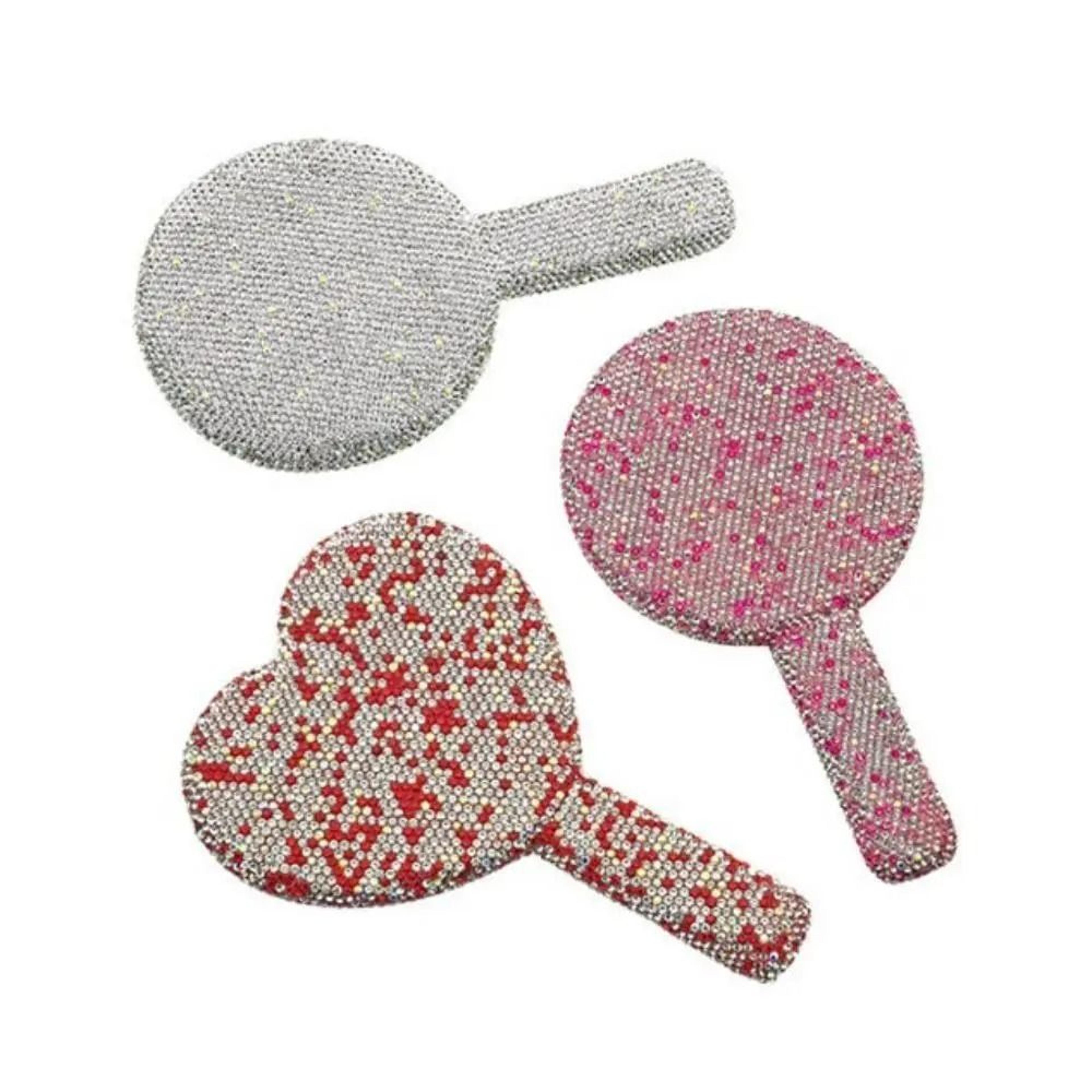 glam rhinestone handheld makeup mirror heart round square portable beauty mirror