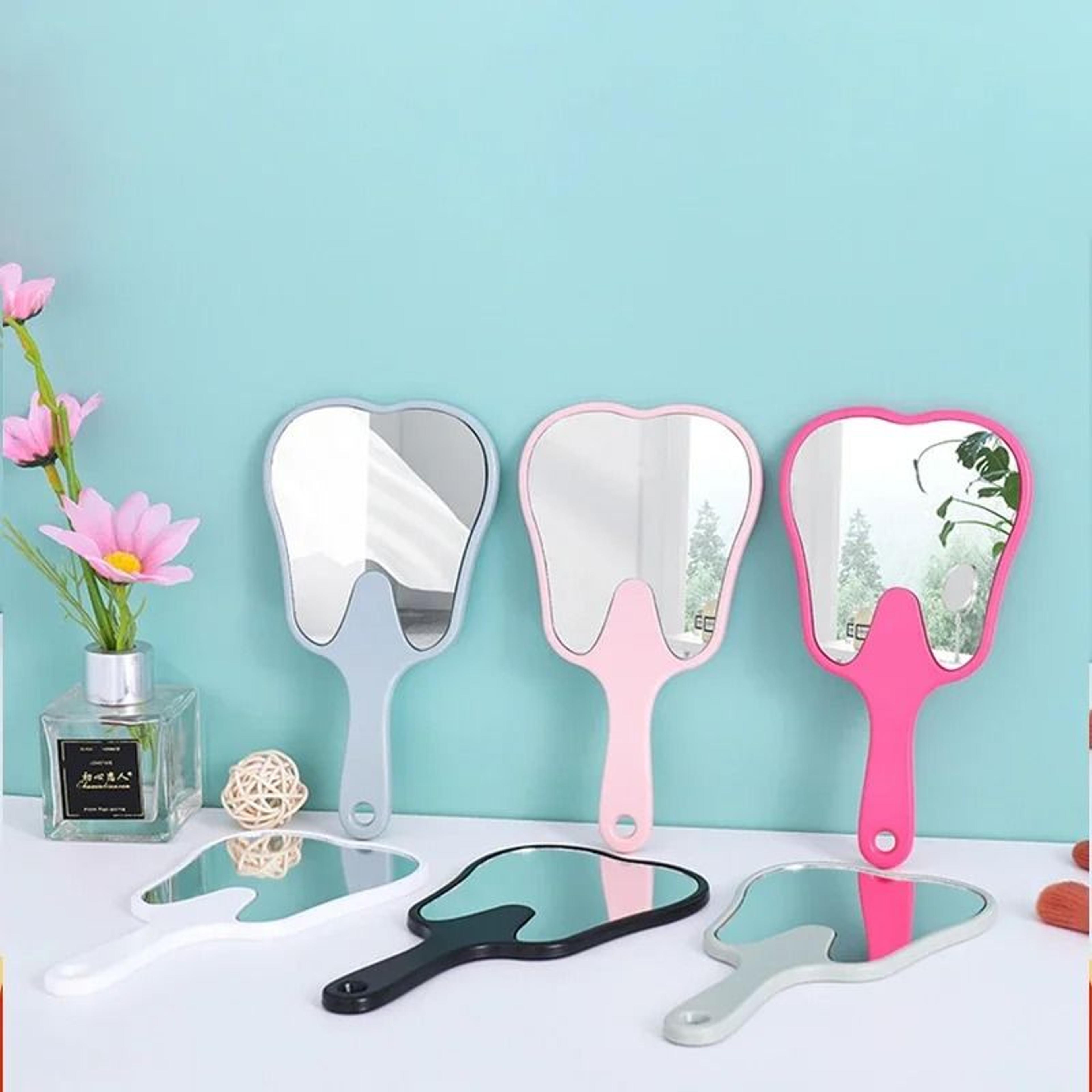 cute tooth shaped handheld mirror portable dental makeup beauty mirror with handle