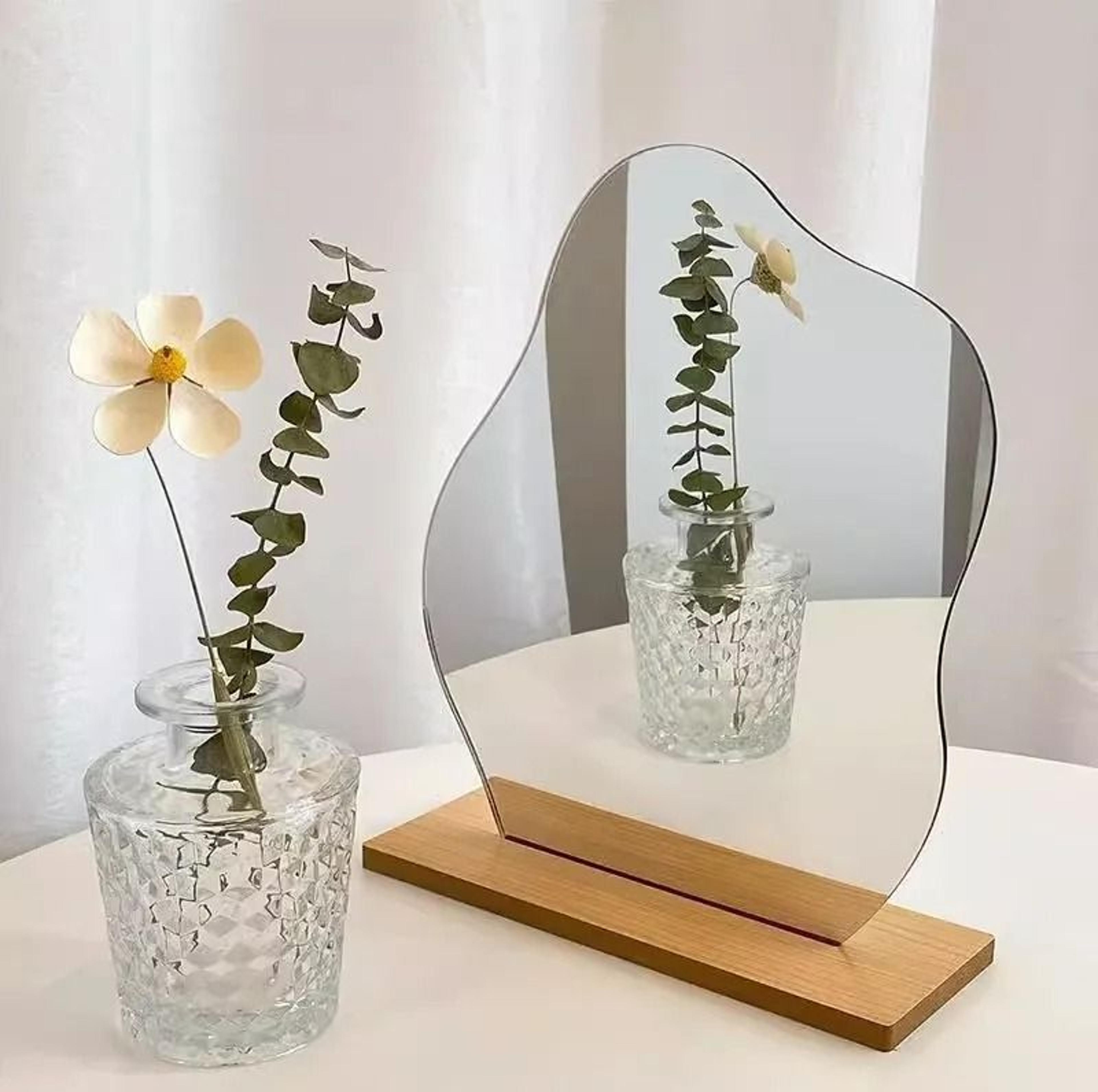 modern cloud shaped makeup mirror acrylic vanity mirror with wooden base