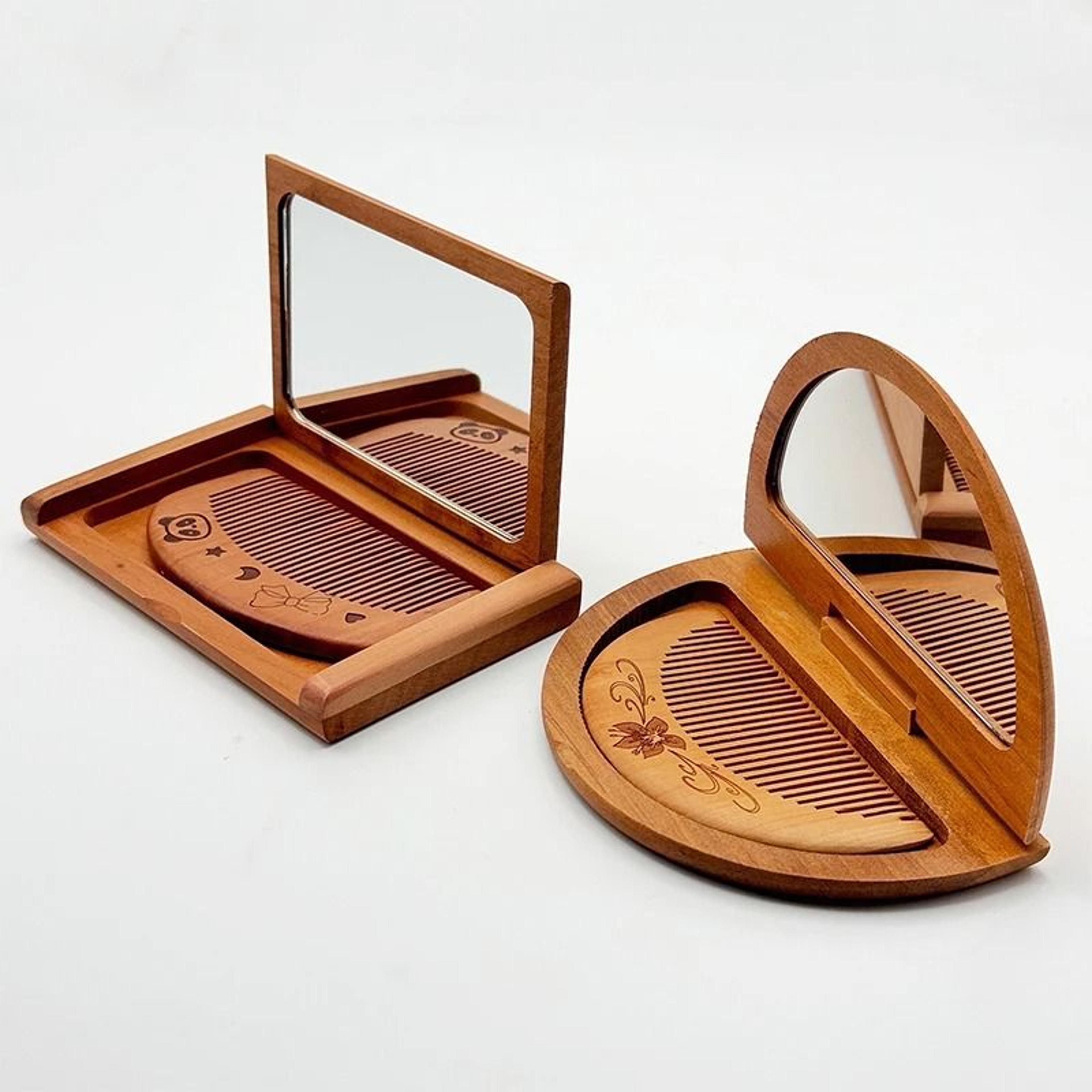 wooden comb mirror set for compact travel grooming anywhere daily