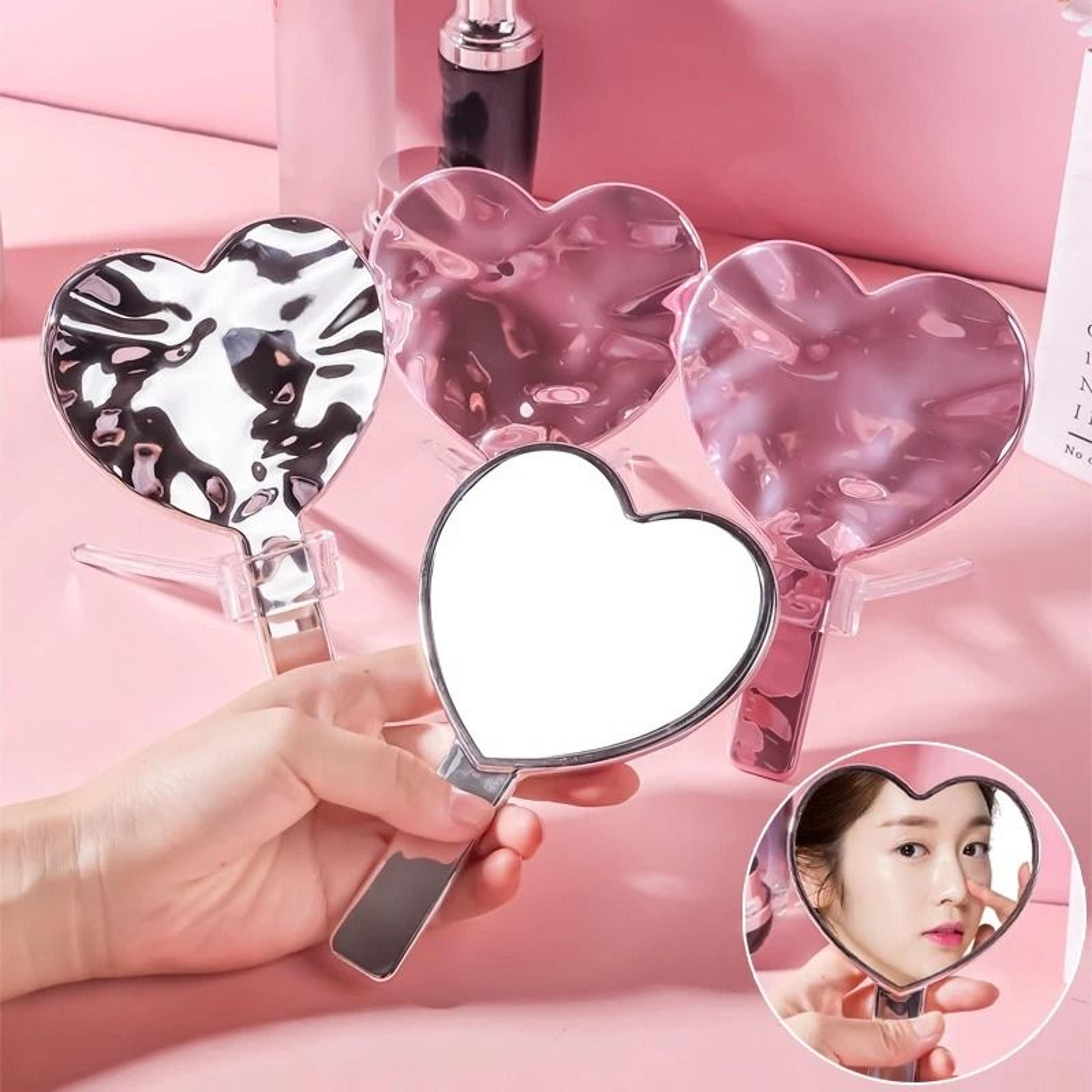 heart shaped makeup mirror portable metallic handheld vanity mirror