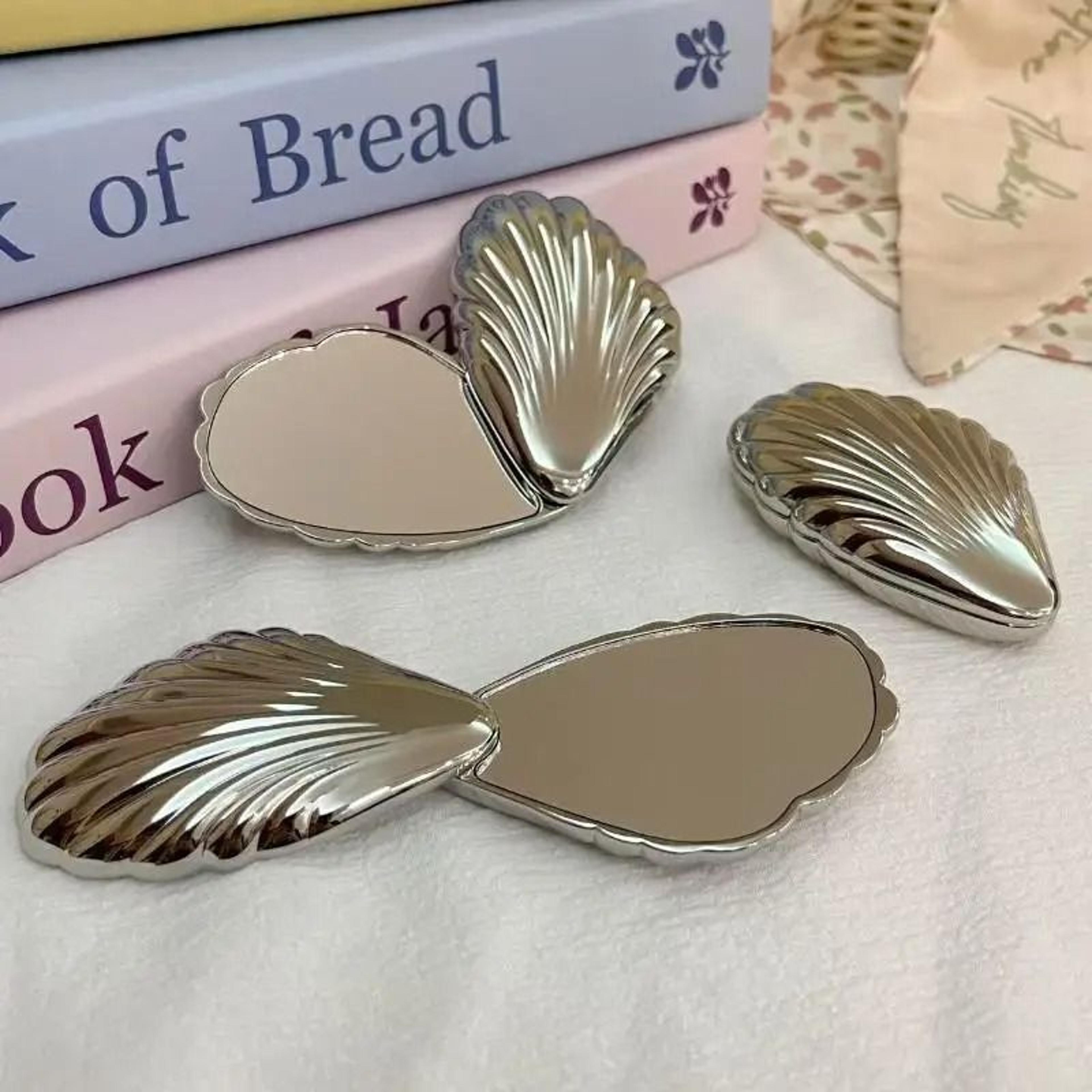 seashell compact mirror double sided metal folding travel makeup mirror