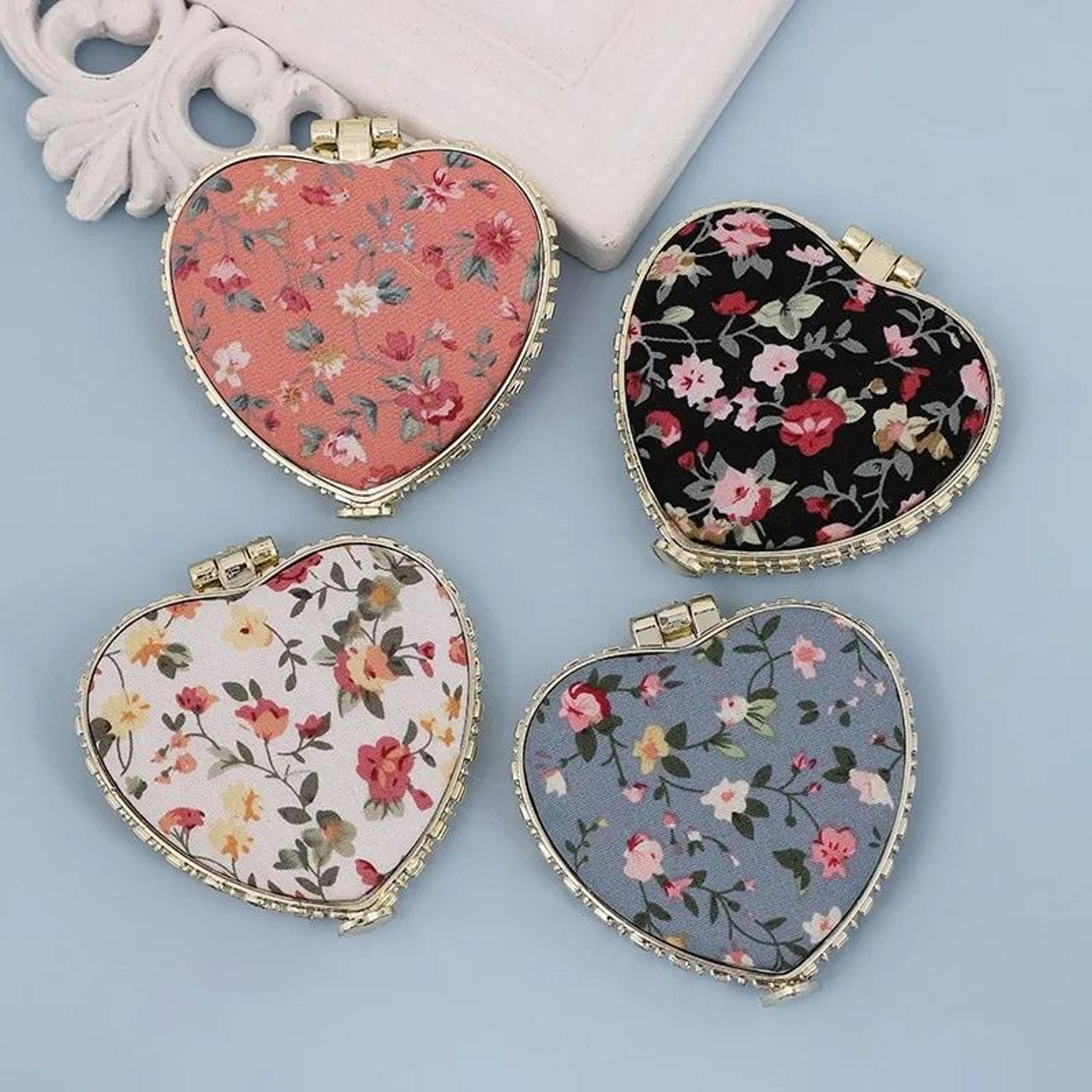 vintage floral compact mirror double sided folding pocket makeup mirror