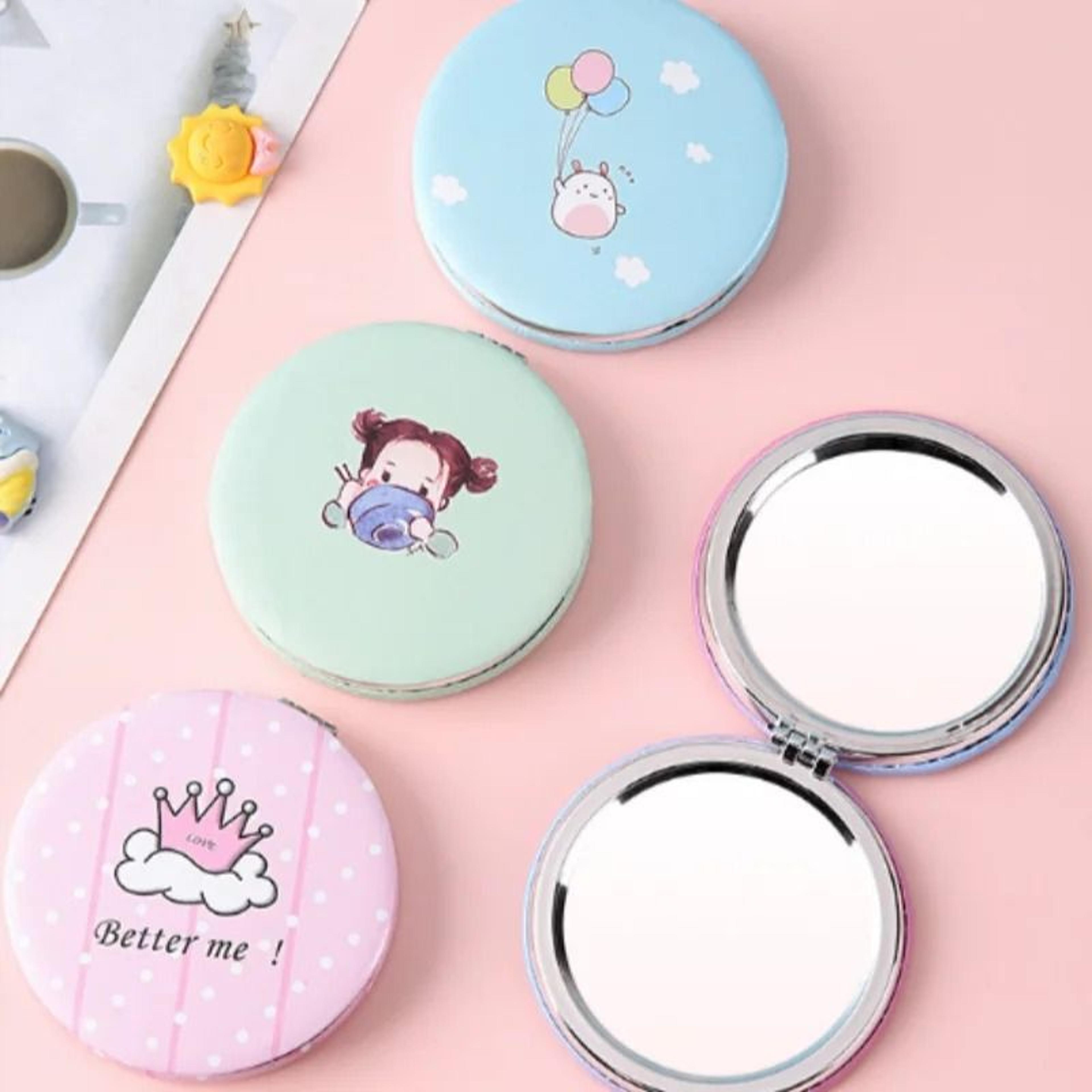 cute cartoon compact mirror round folding portable travel makeup mirror