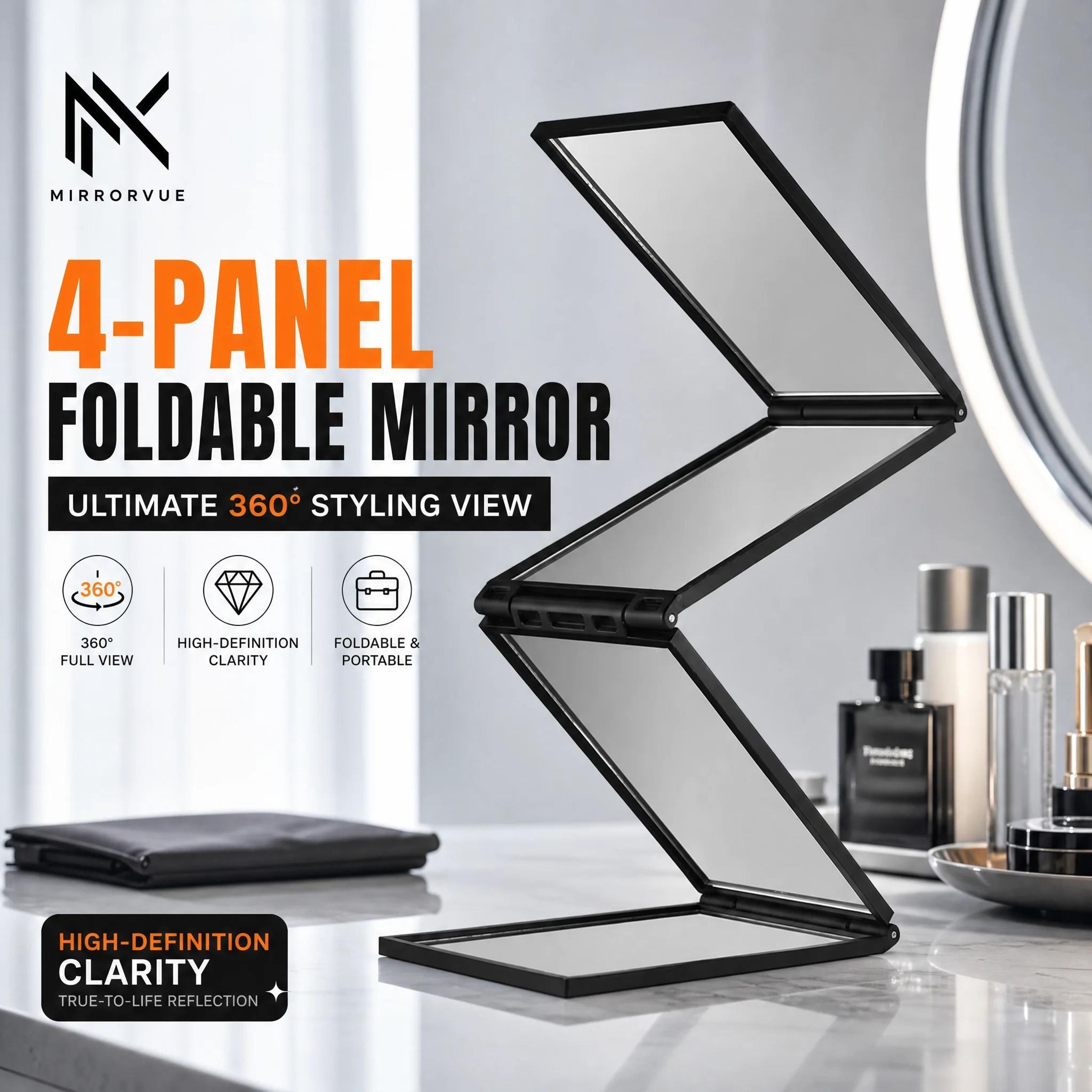 4 sided folding mirror portable multi angle hair styling mirror