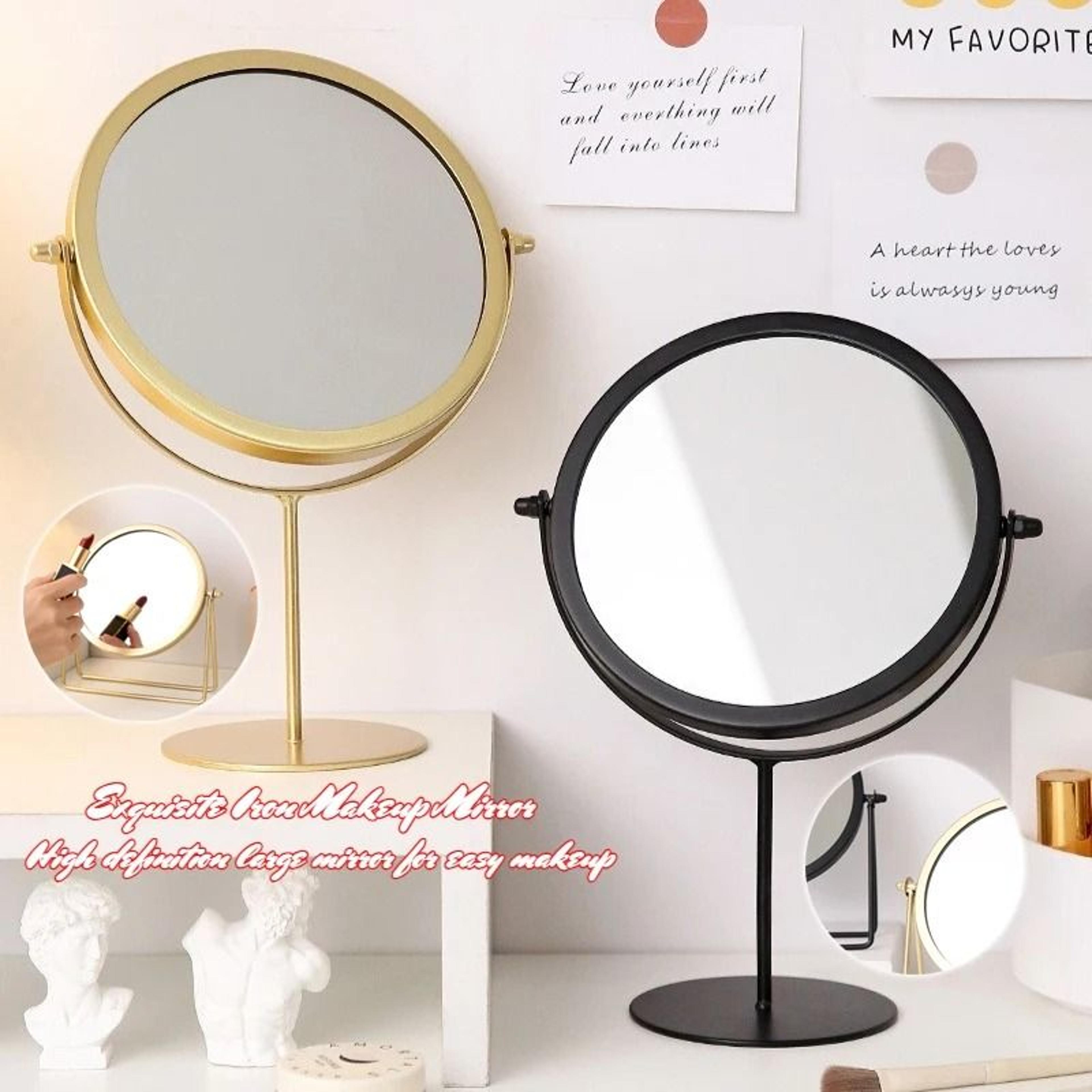 rotating stainless steel vanity mirror desktop makeup mirror with stand