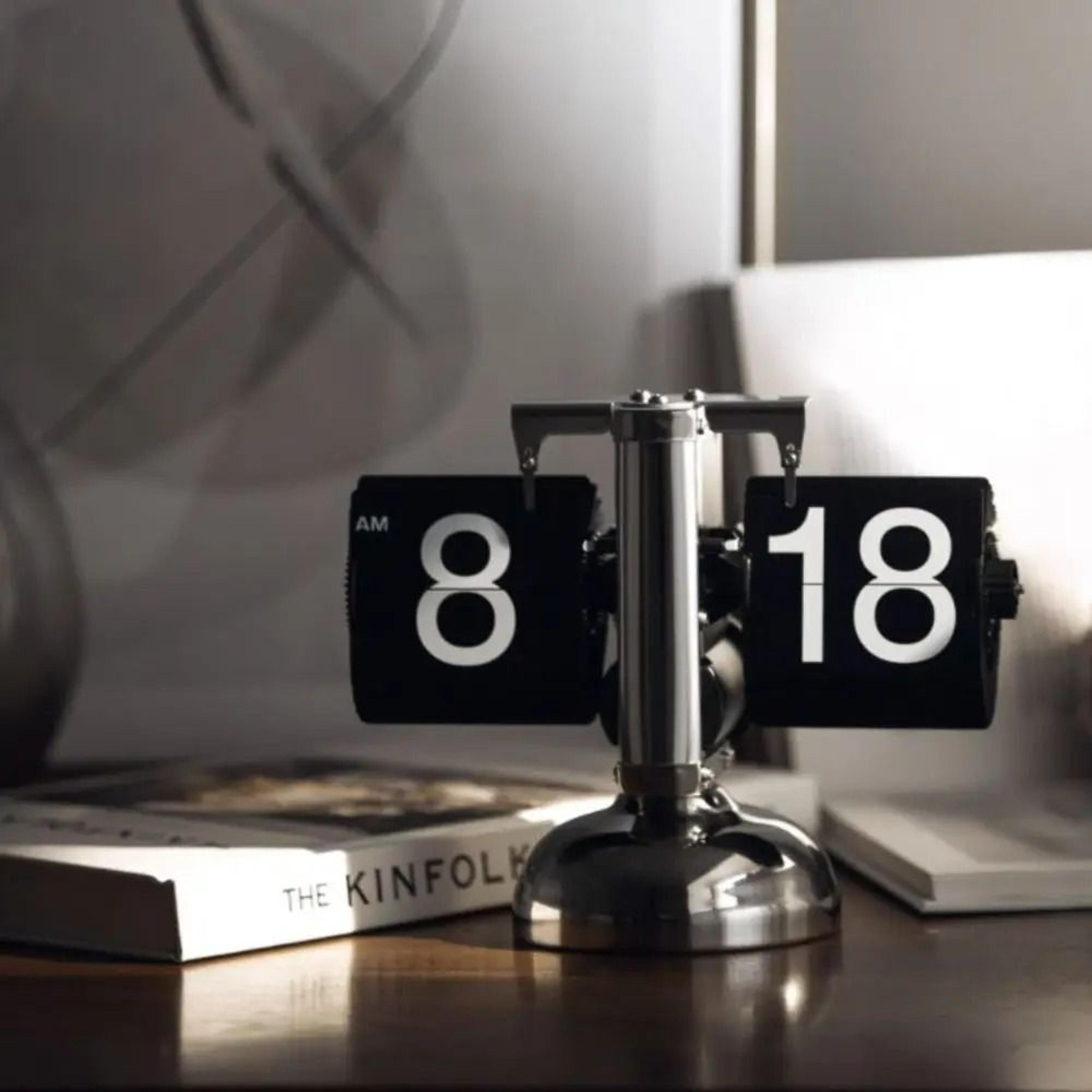 minimalist stainless steel automatic flip desk clock