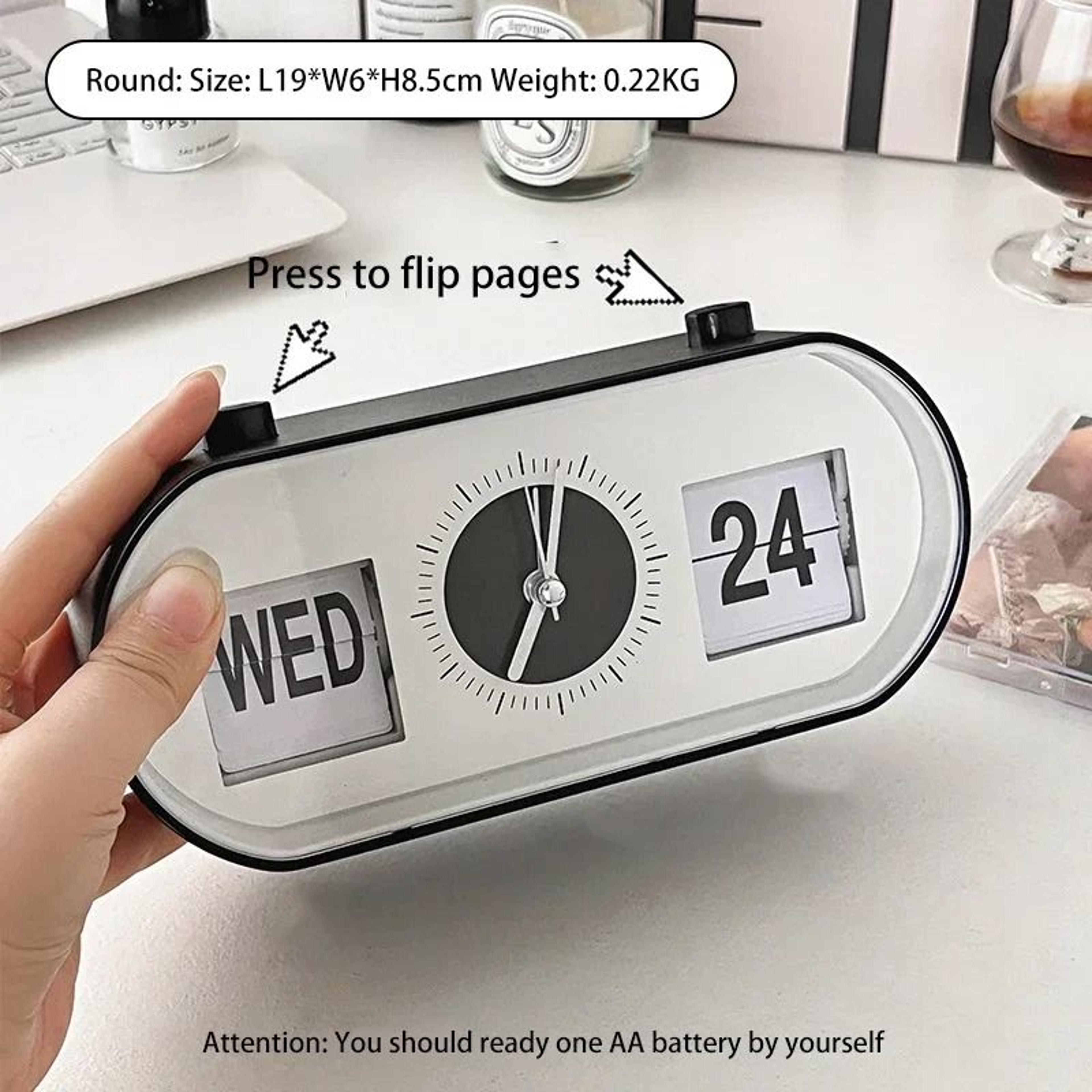 retro manual flip calendar alarm clock with day date display