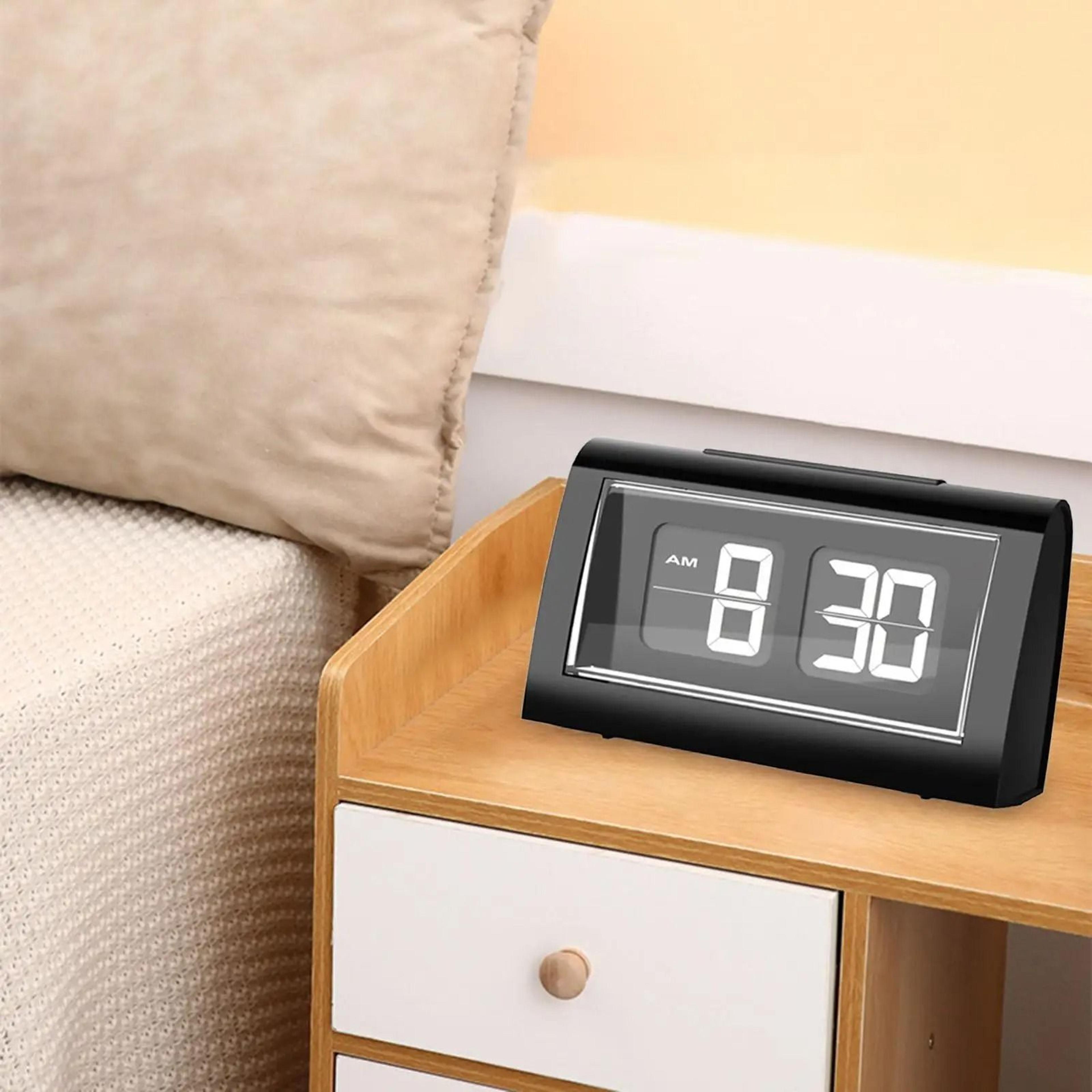 modern auto flip bedside clock with backlight and large display