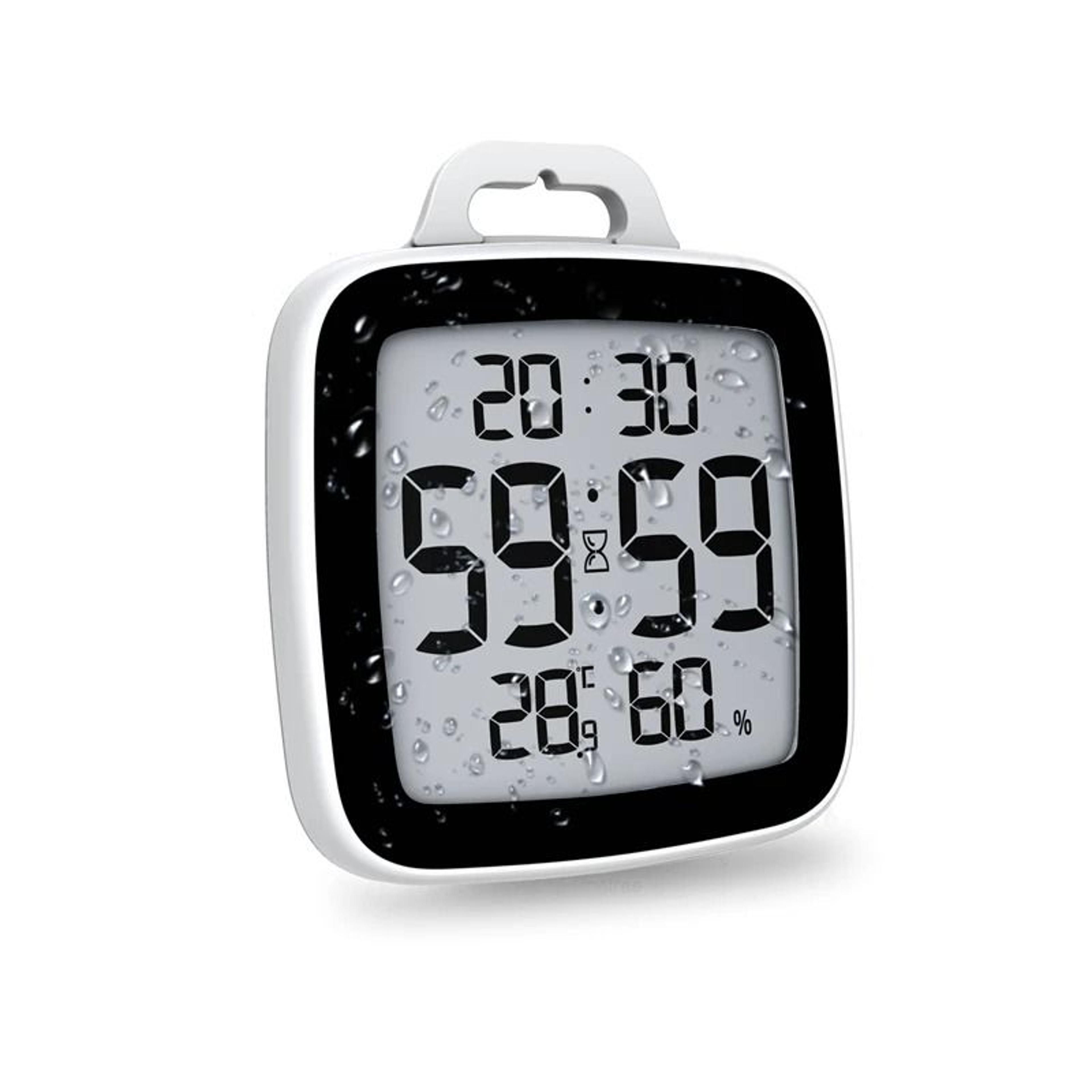 waterproof digital shower clock with countdown timer and temperature humidity display