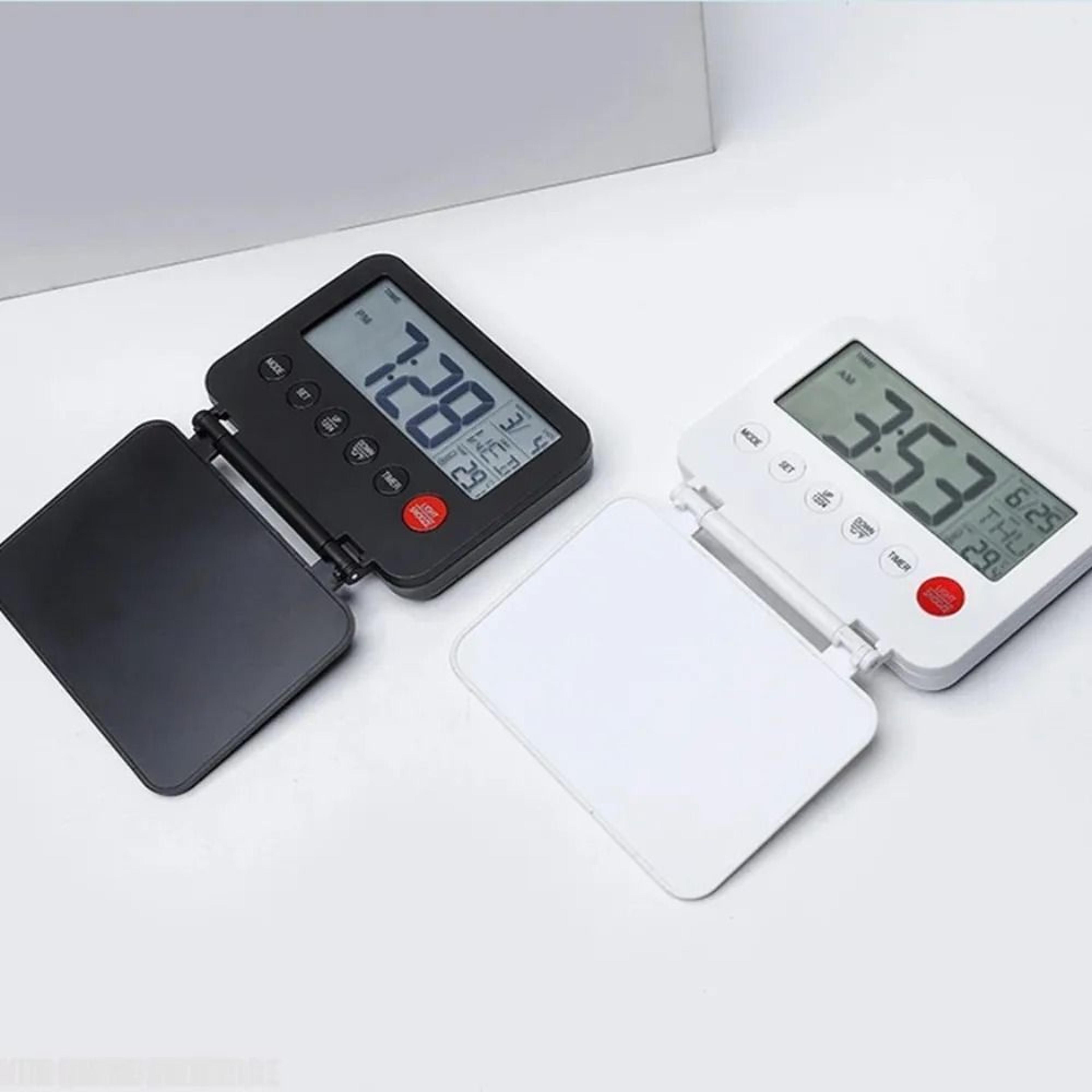 foldable digital travel alarm clock with snooze backlight and temperature display