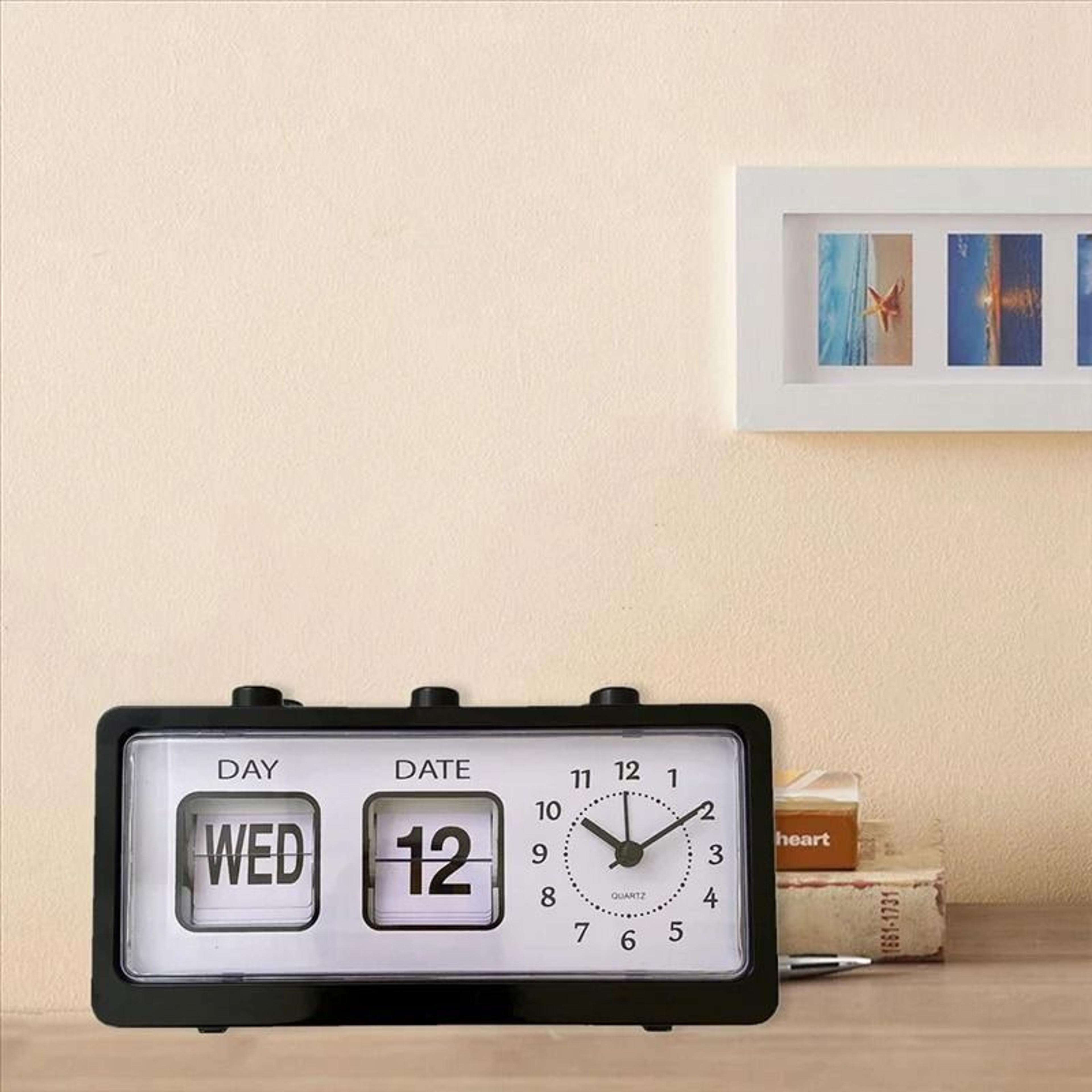 retro flip calendar alarm clock with day date display