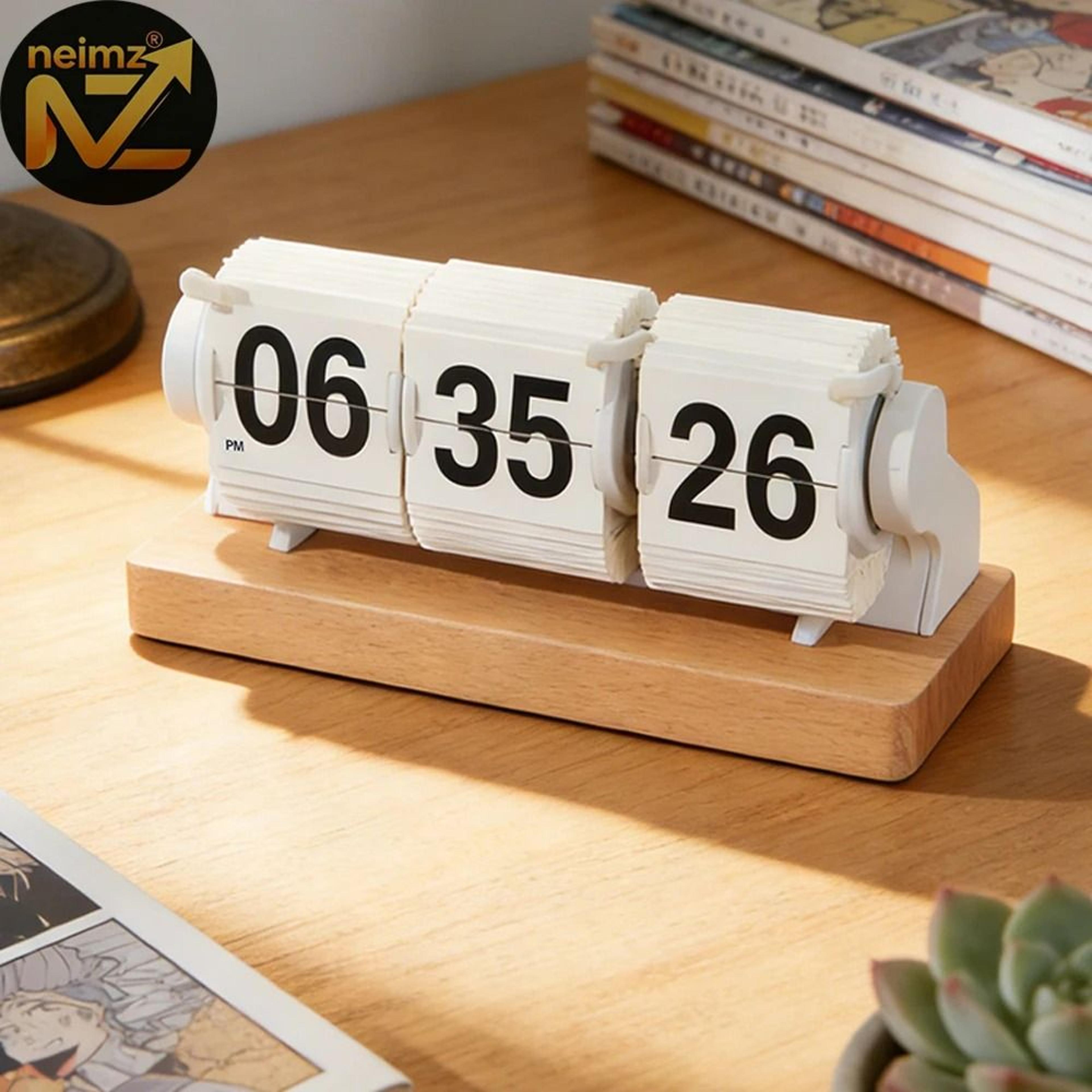 wooden flip clock with seconds display automatic retro desk clock