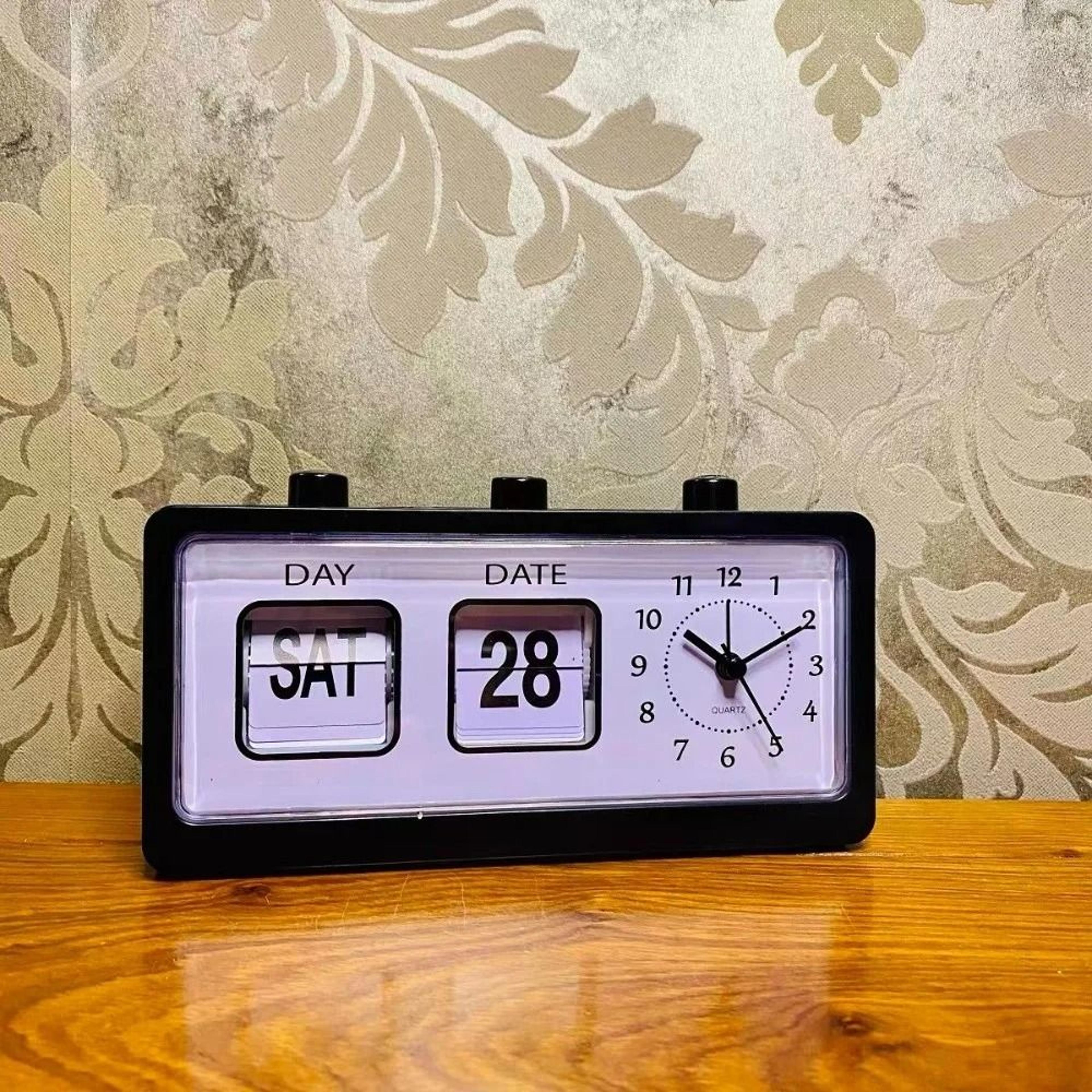 vintage flip calendar alarm clock with date and week display