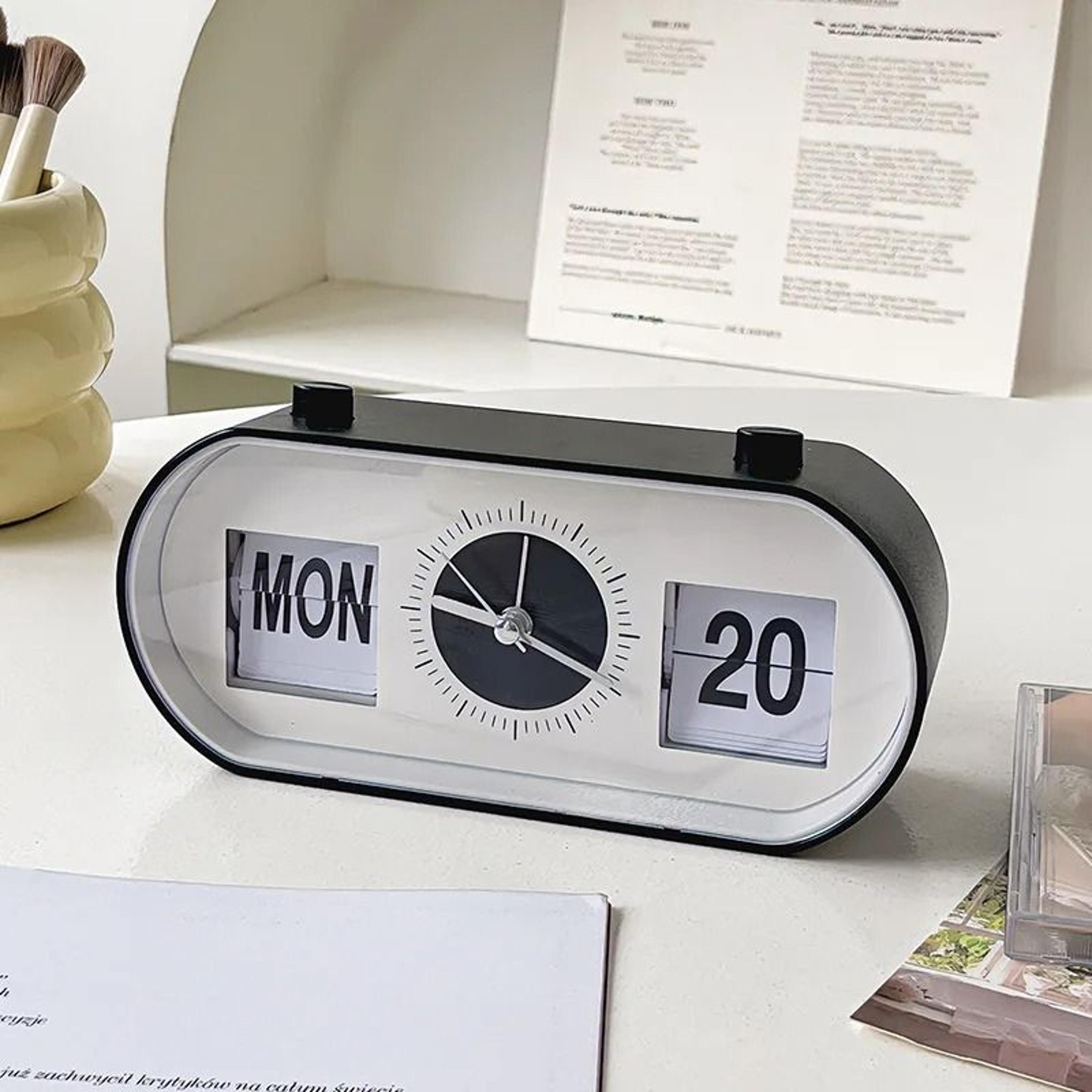 retro flip calendar alarm clock with date and week display