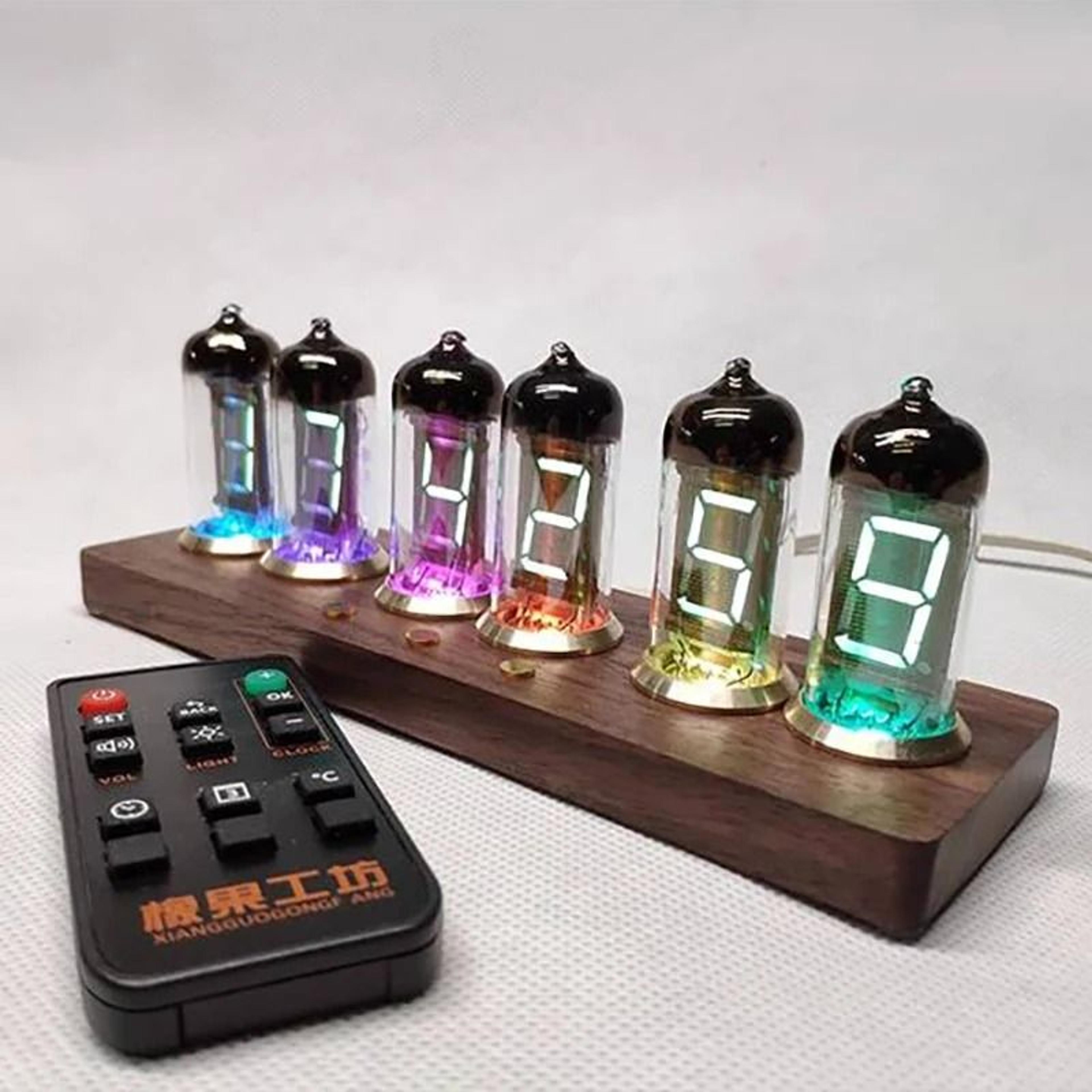 iv11 vfd tube clock with led backlight and retro wood base