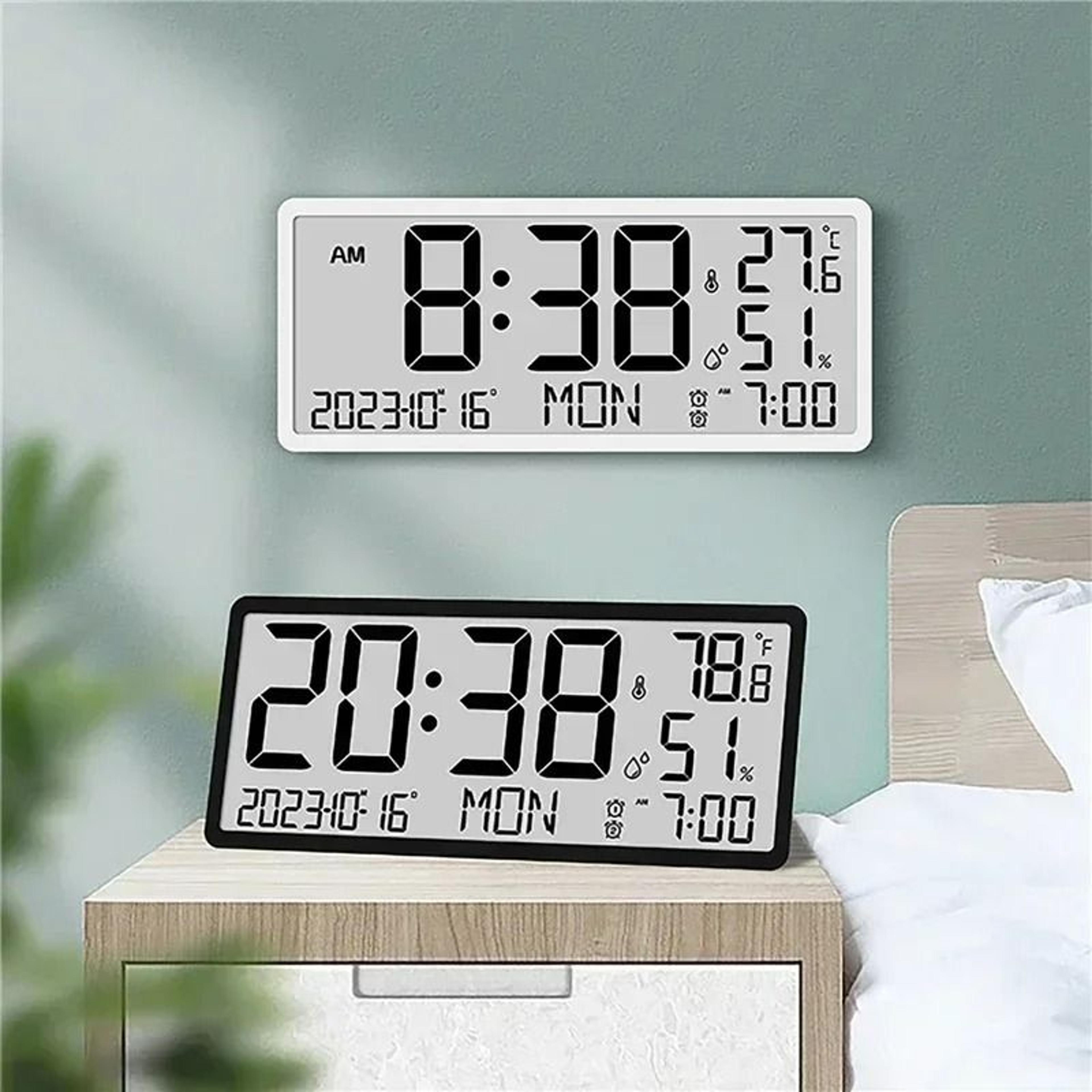 large lcd digital clock with temperature humidity and date display