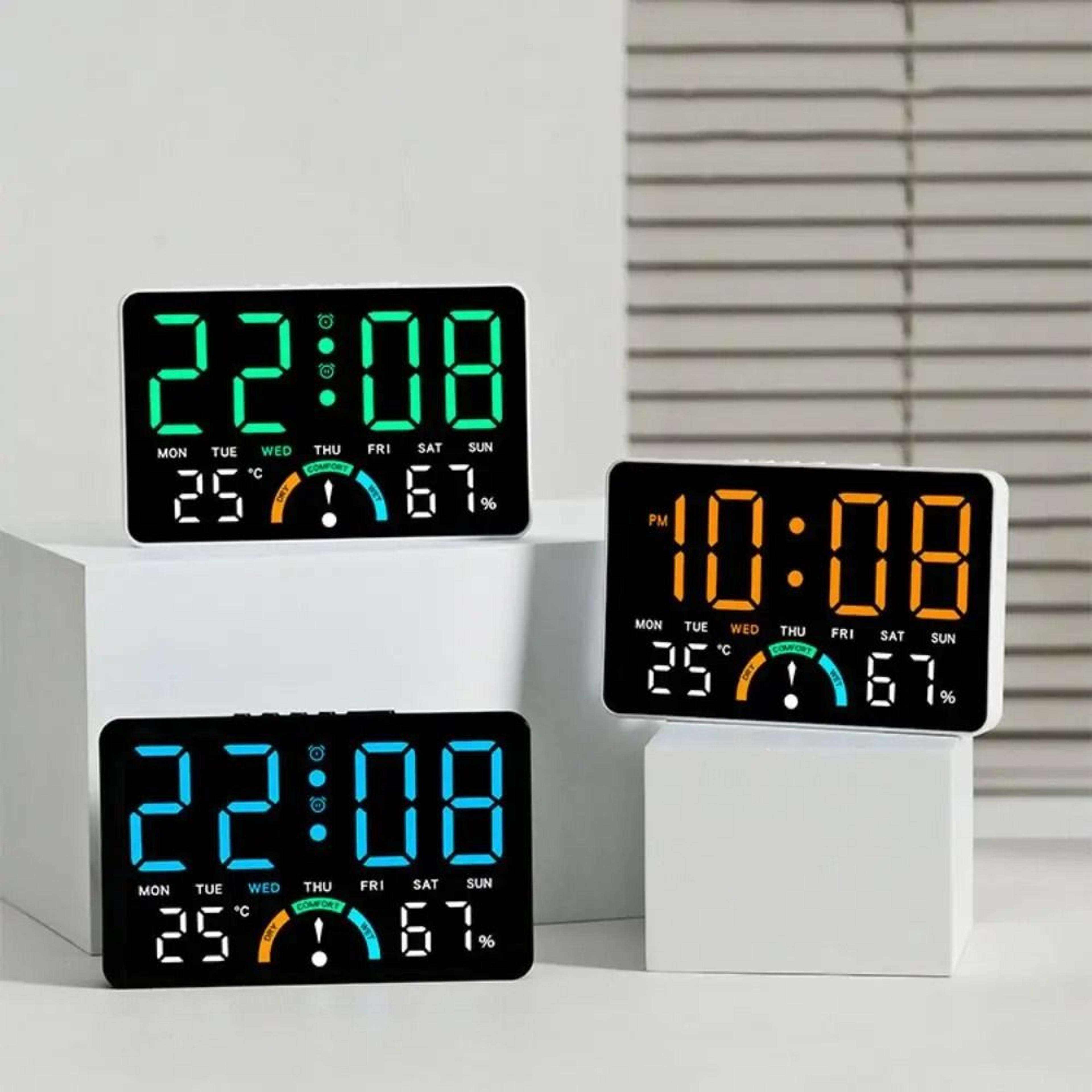 smart digital led wall clock with temperature and voice control