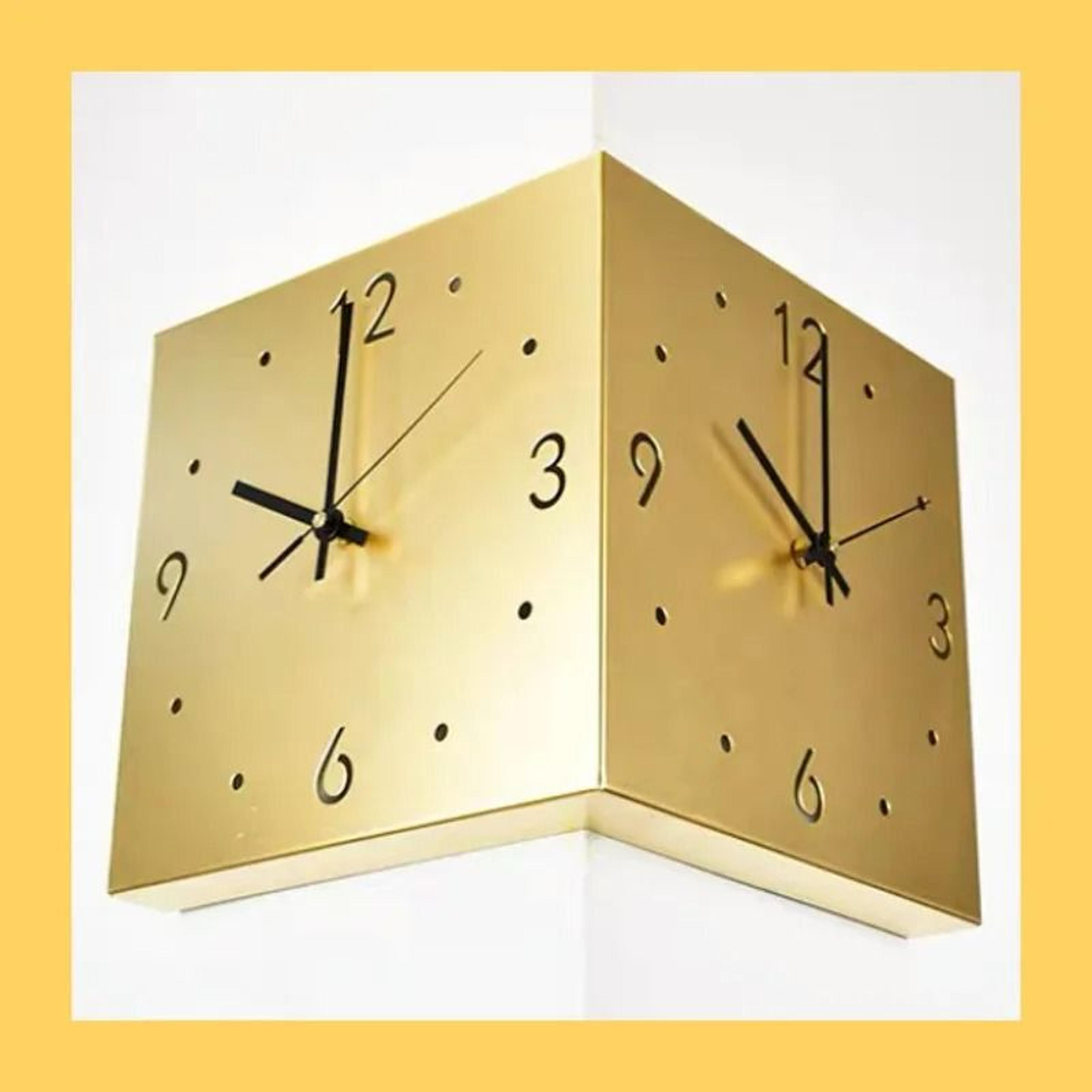 modern double sided corner wall clock with silent movement