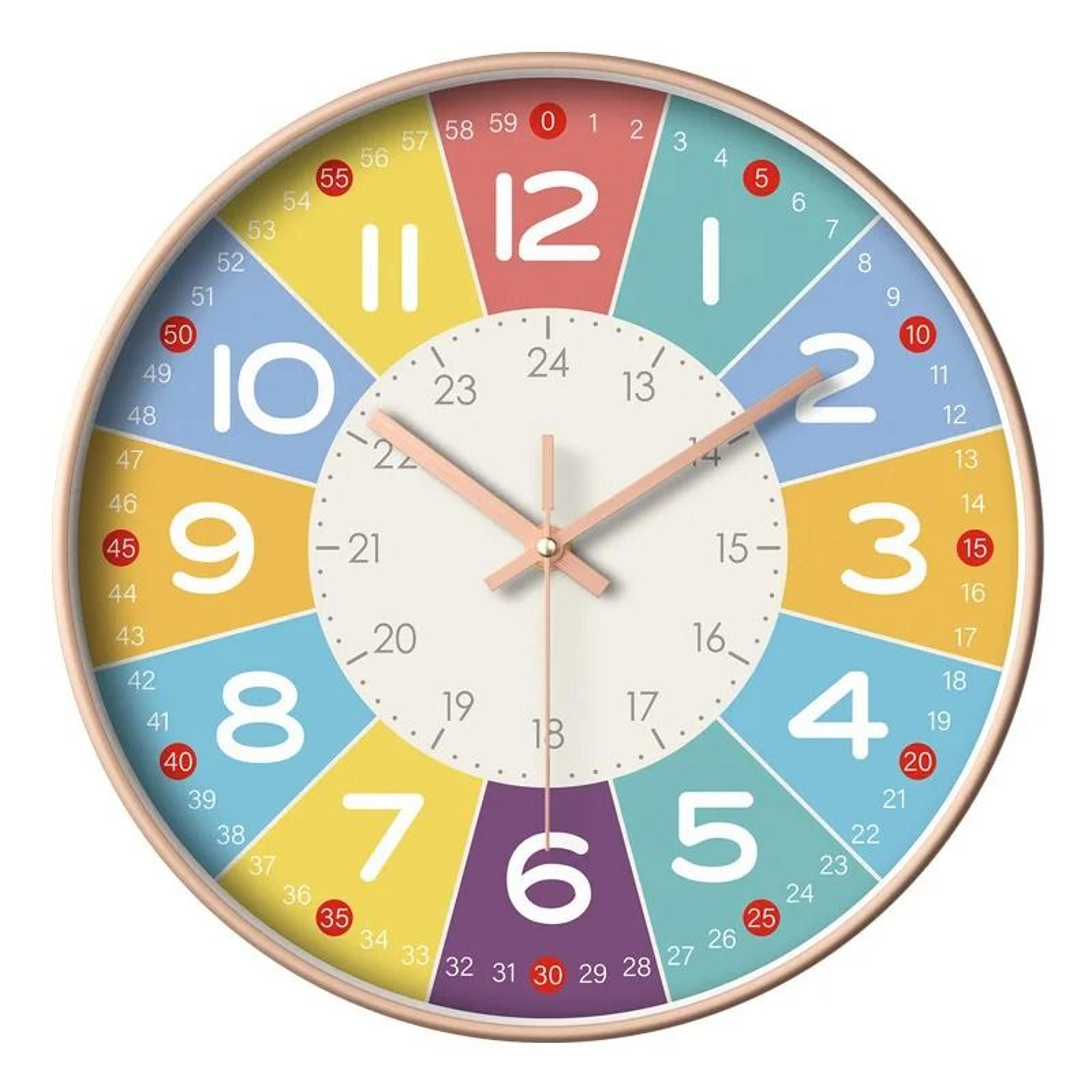 kids learning wall clock with silent non ticking movement