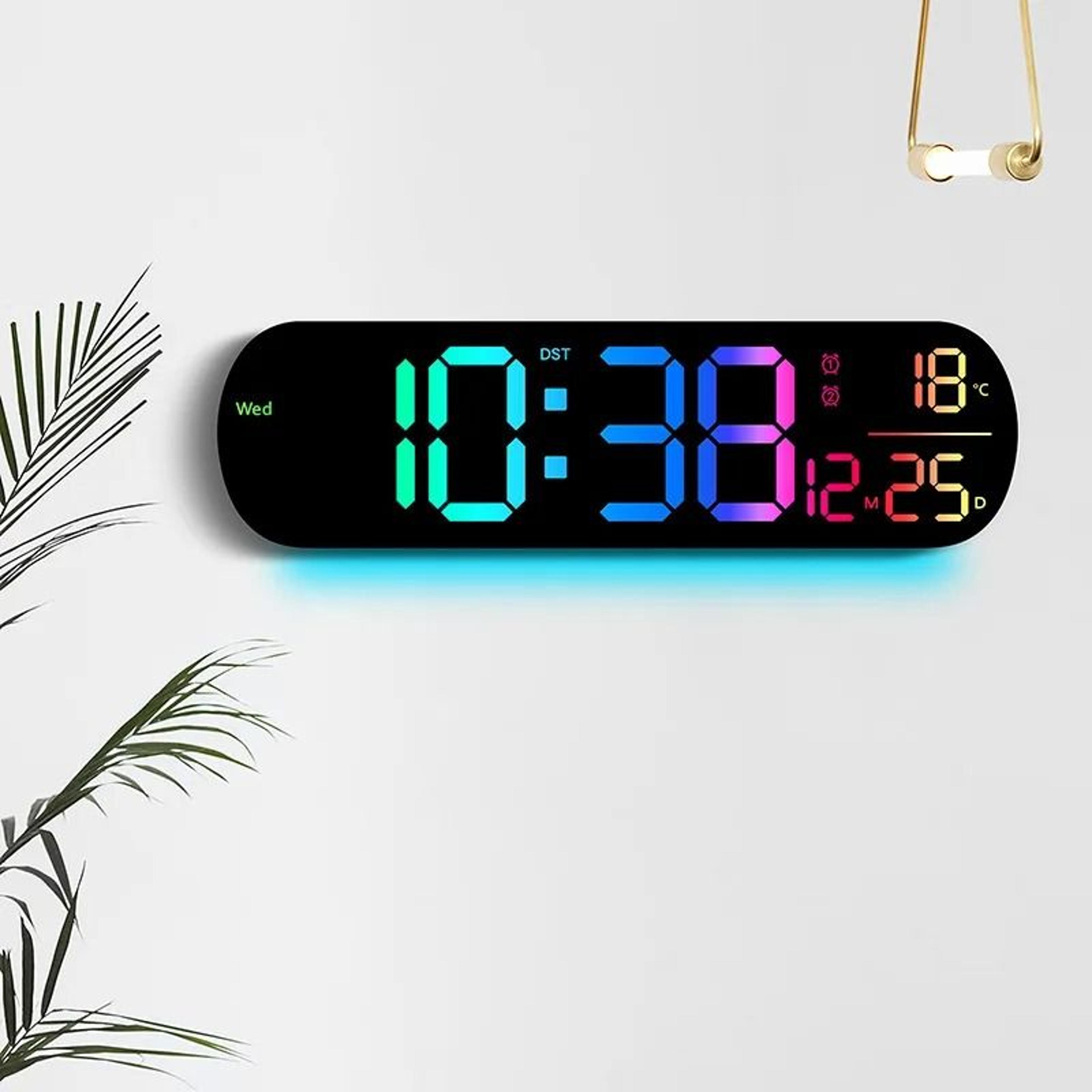 large rgb digital wall clock with remote control and dual alarms