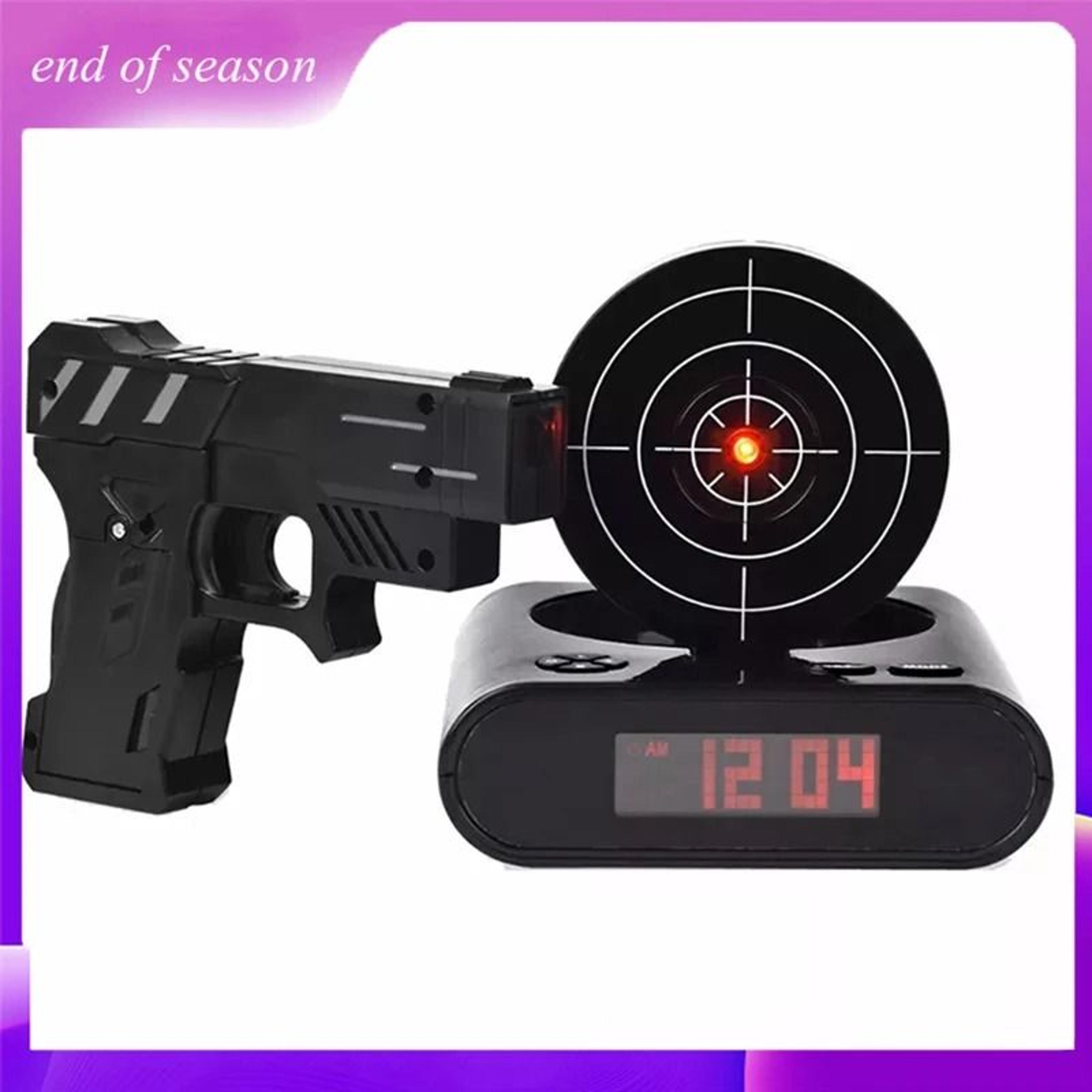 interactive target alarm clock with digital display and shooting challenge