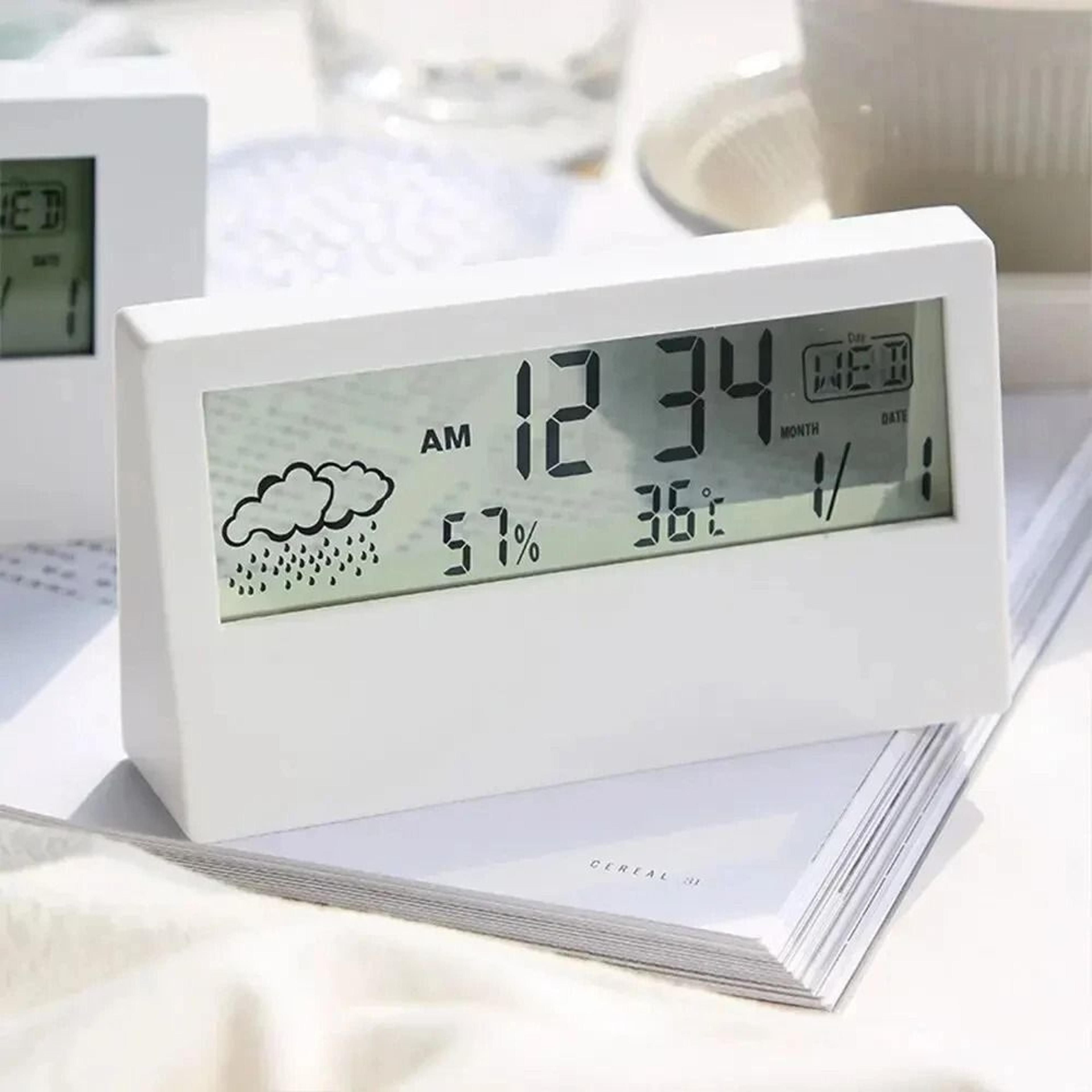 smart lcd digital alarm clock with night light and temperature humidity display