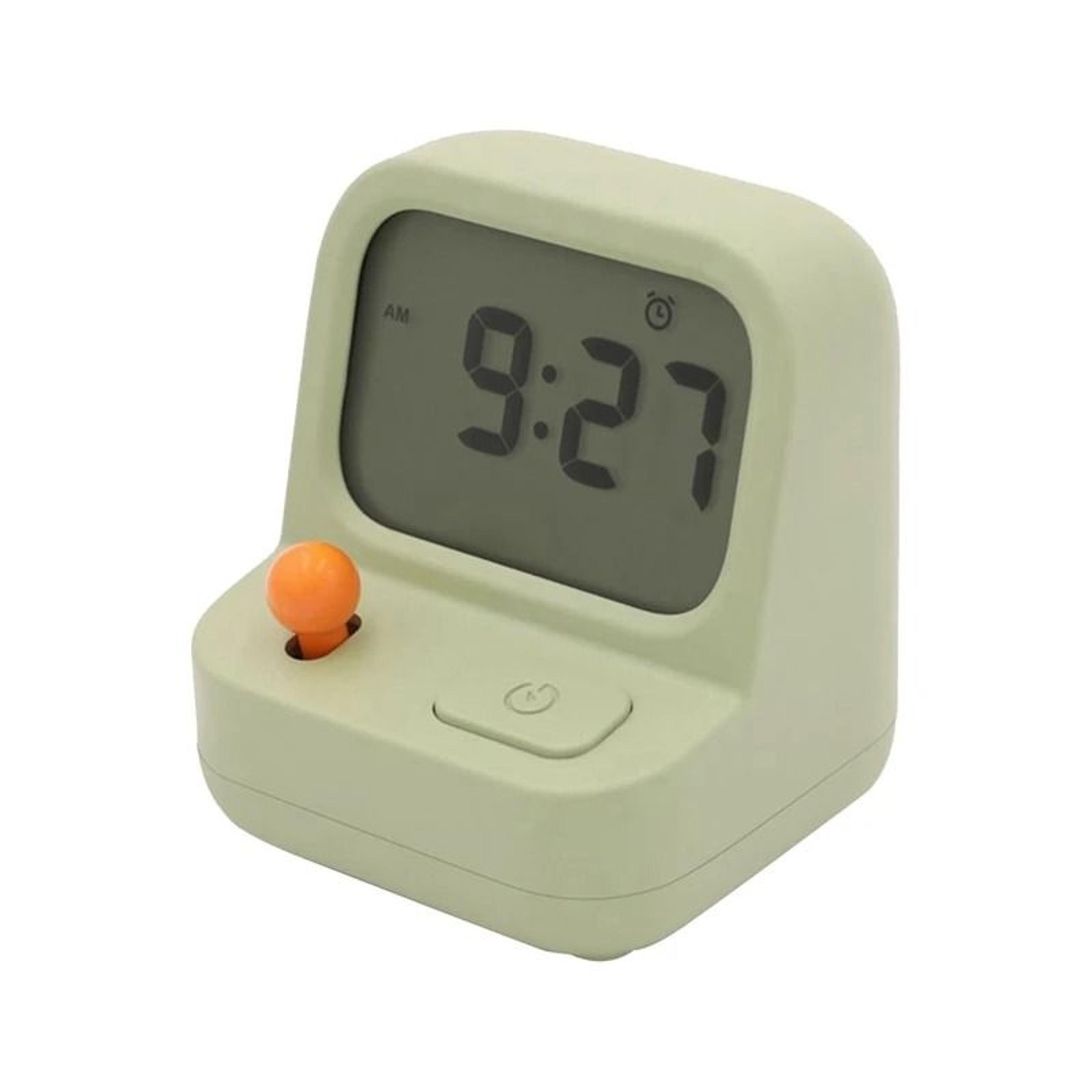 retro game machine alarm clock with countdown timer and snooze