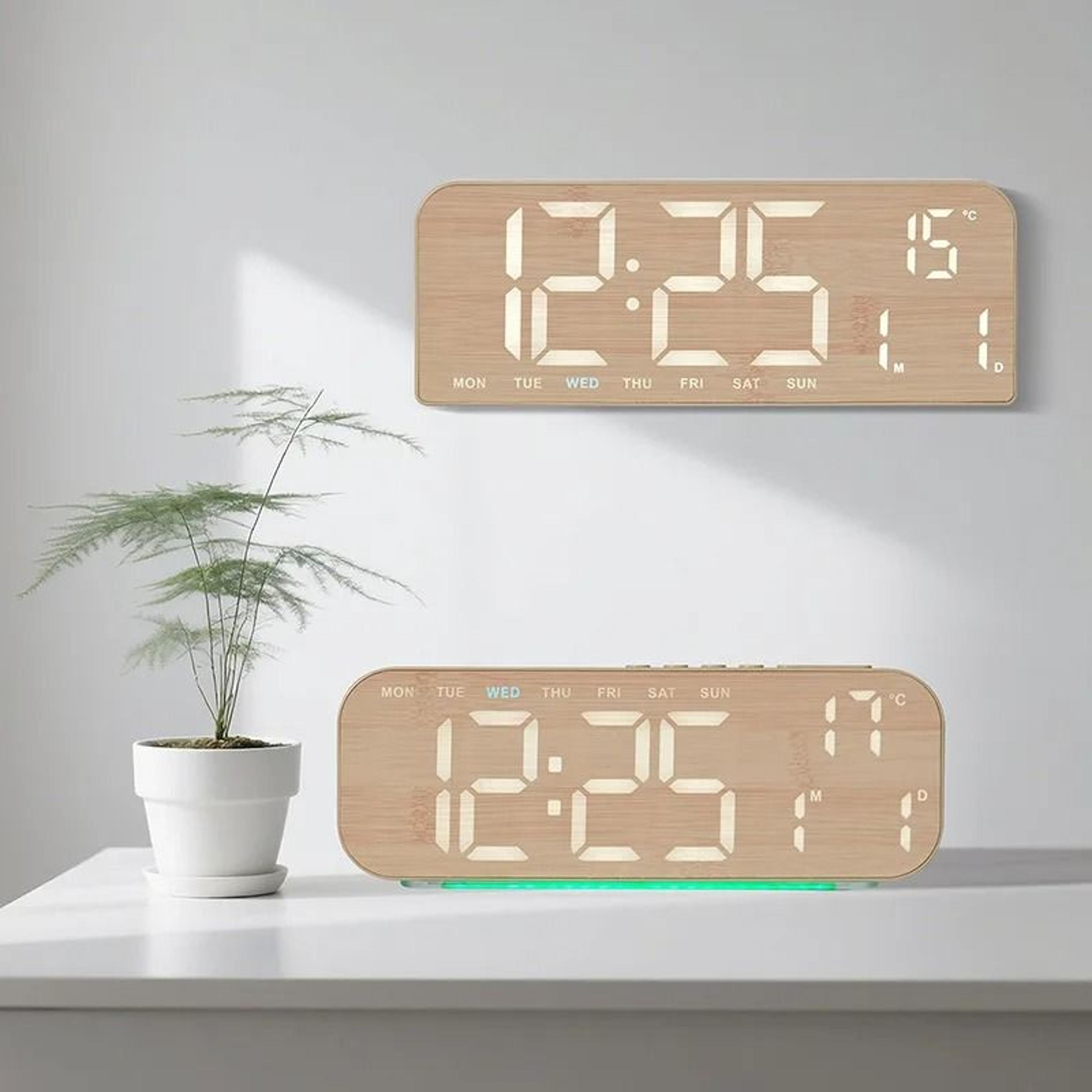 modern digital wooden alarm clock with dual alarm and countdown timer