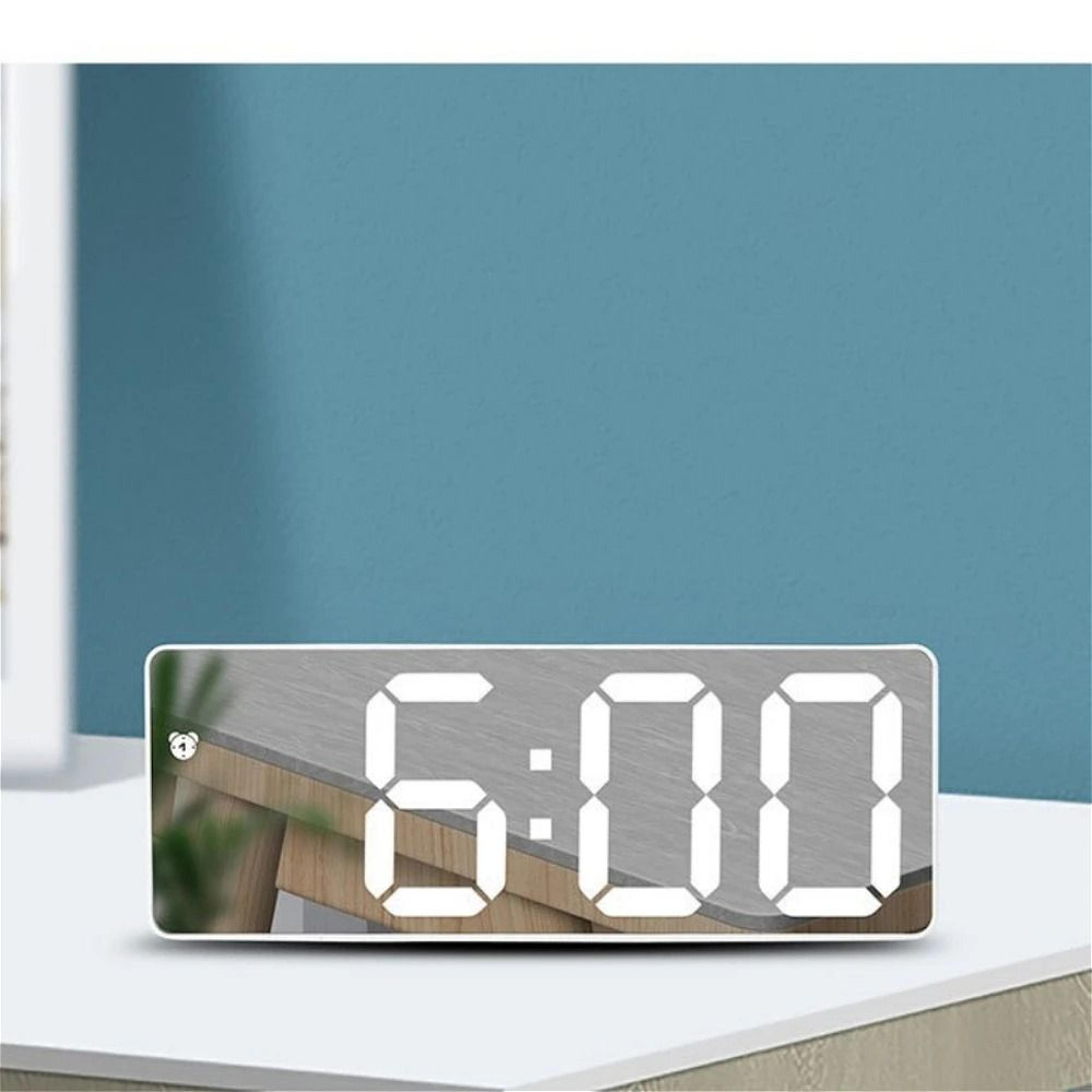 modern led digital alarm clock with curved mirror and temperature display