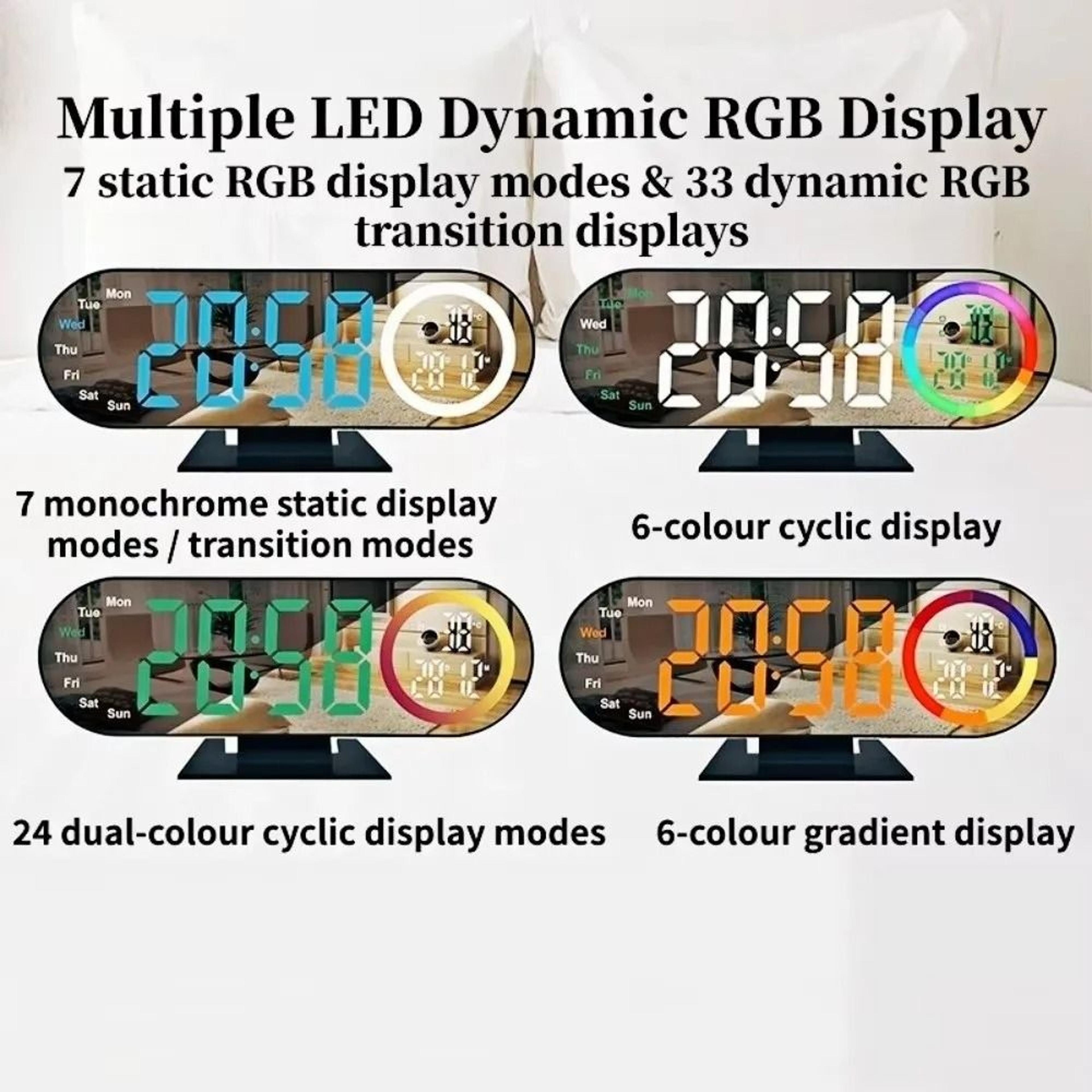 modern led mirror alarm clock with rgb mood light and voice control