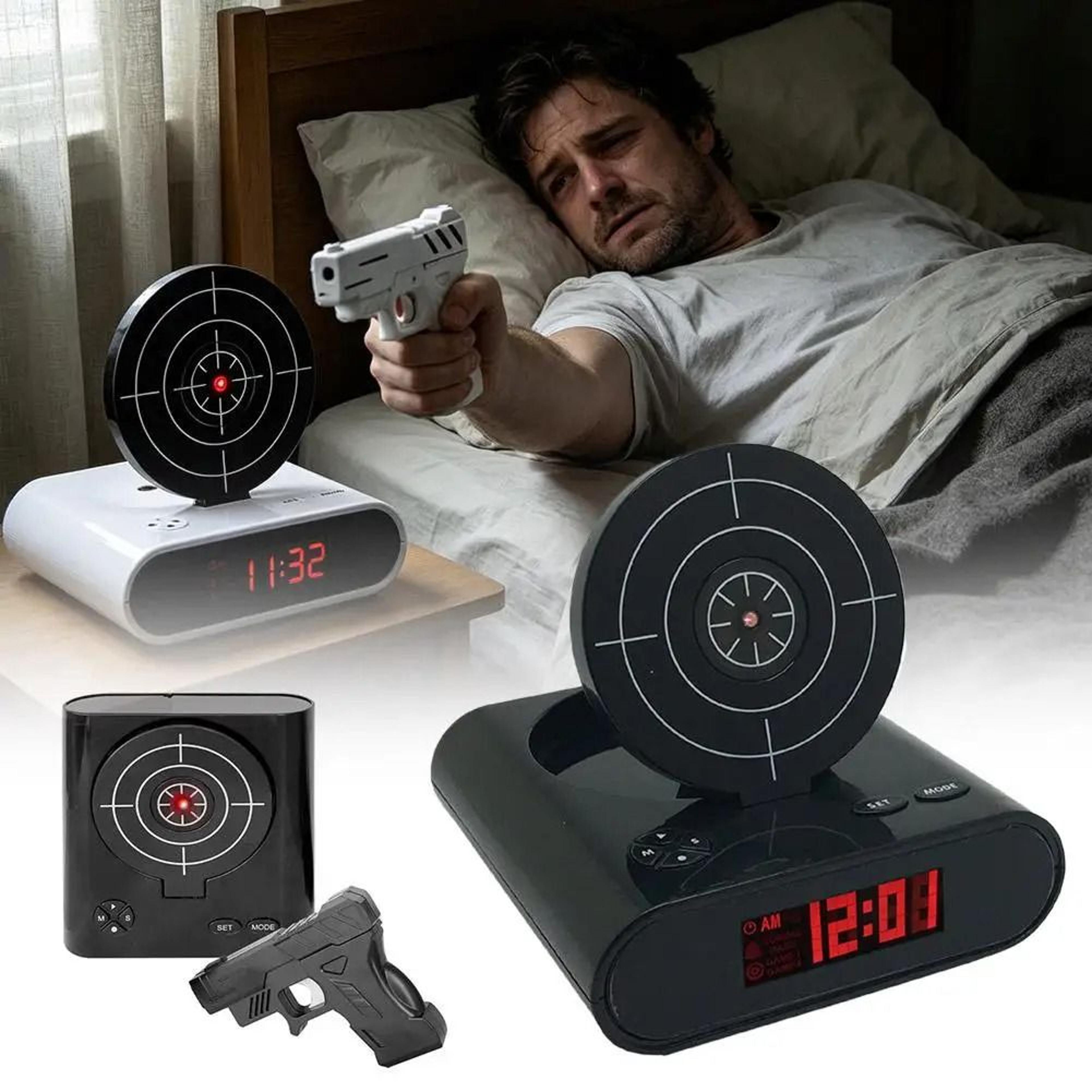 interactive target digital alarm clock for heavy sleepers