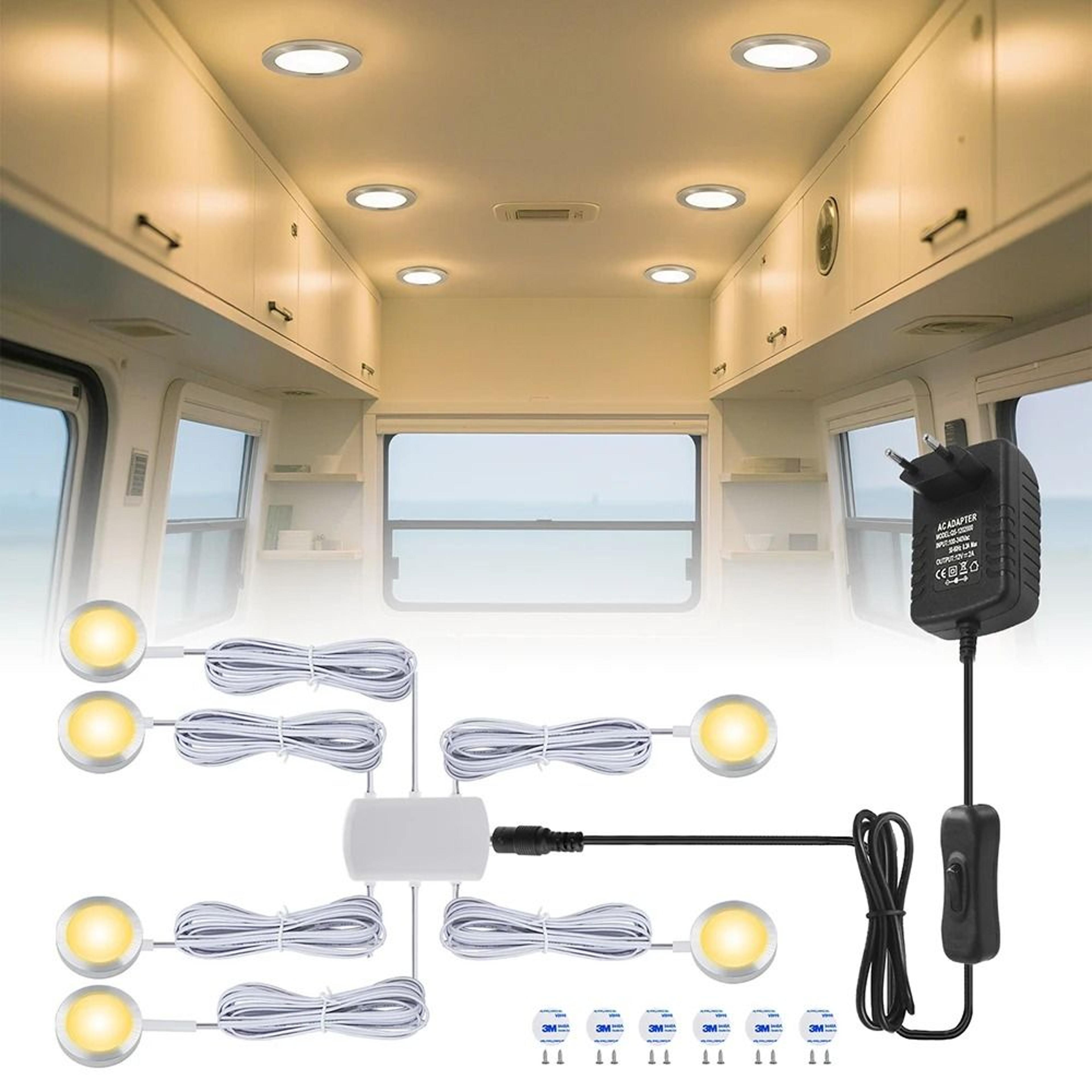round 12v led under cabinet light kit with switch and power adapter