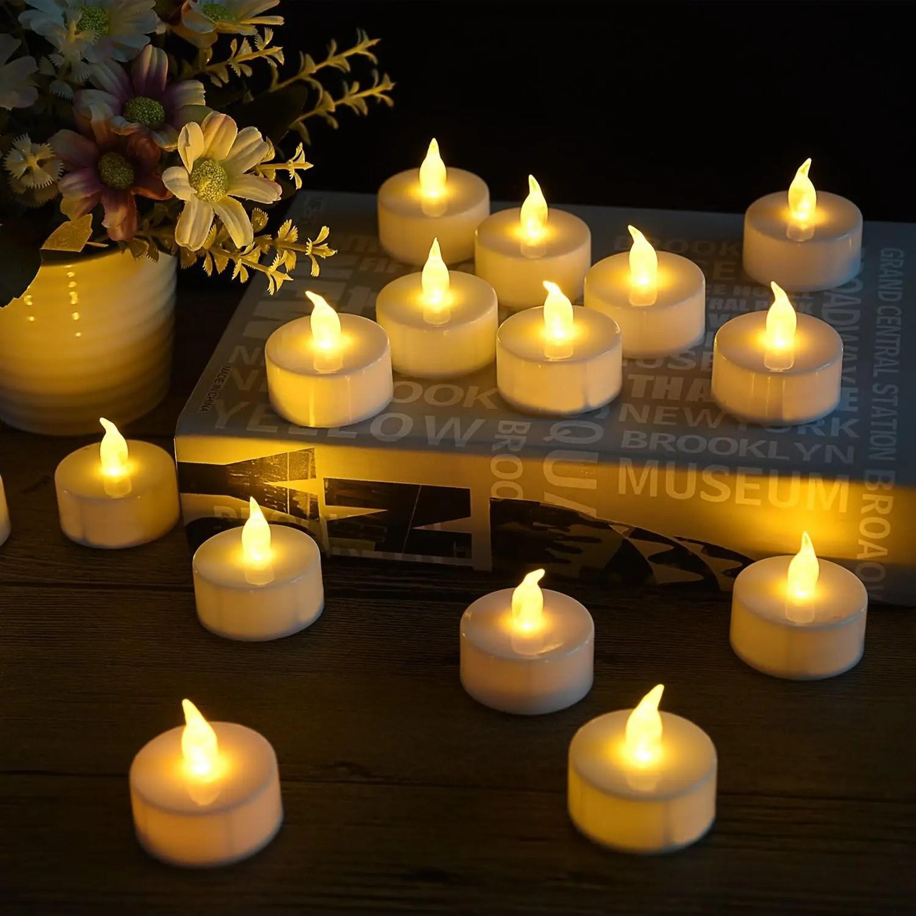 12/24/48-pack flameless led tea lights with warm flickering glow