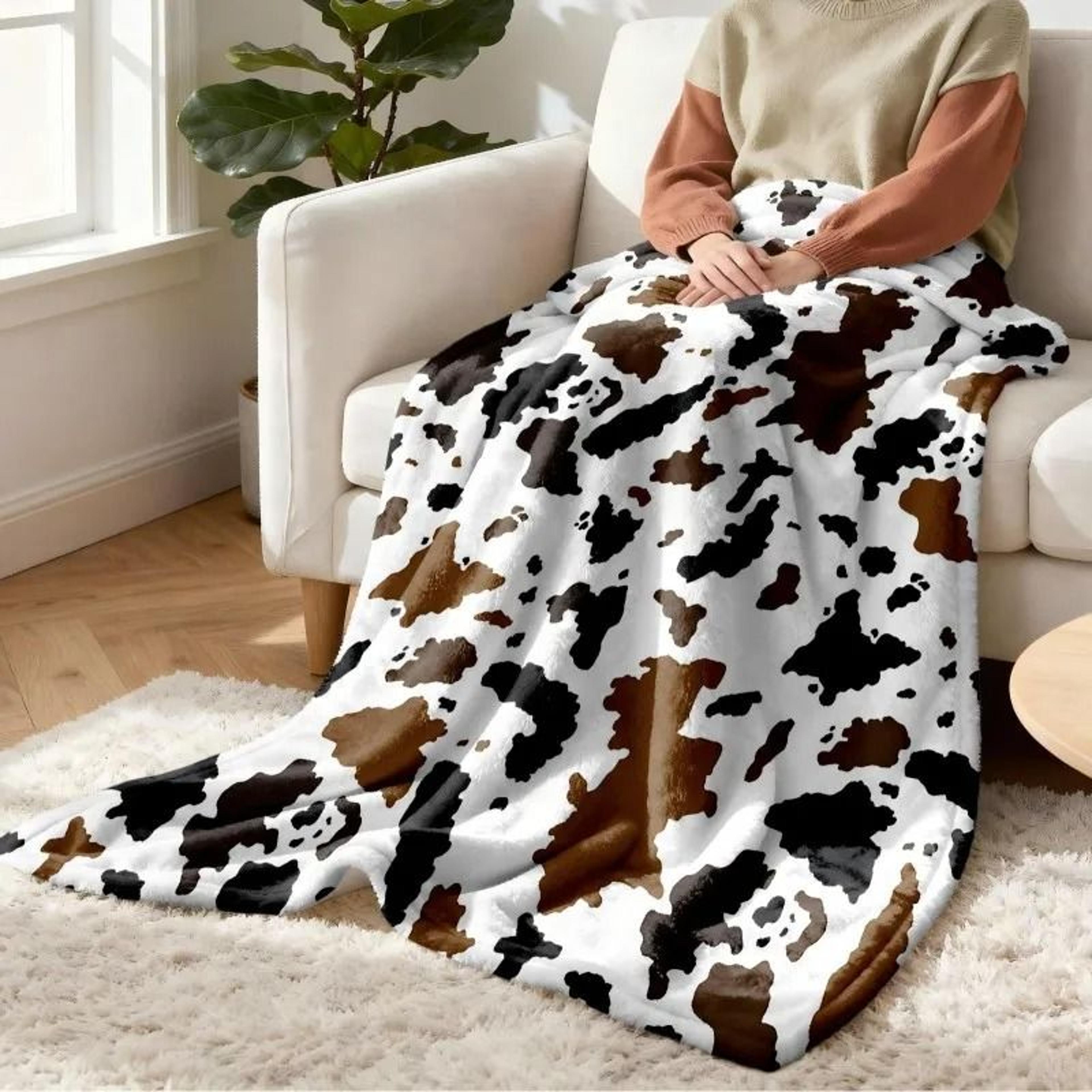 cow print flannel throw blanket soft lightweight all season blanket