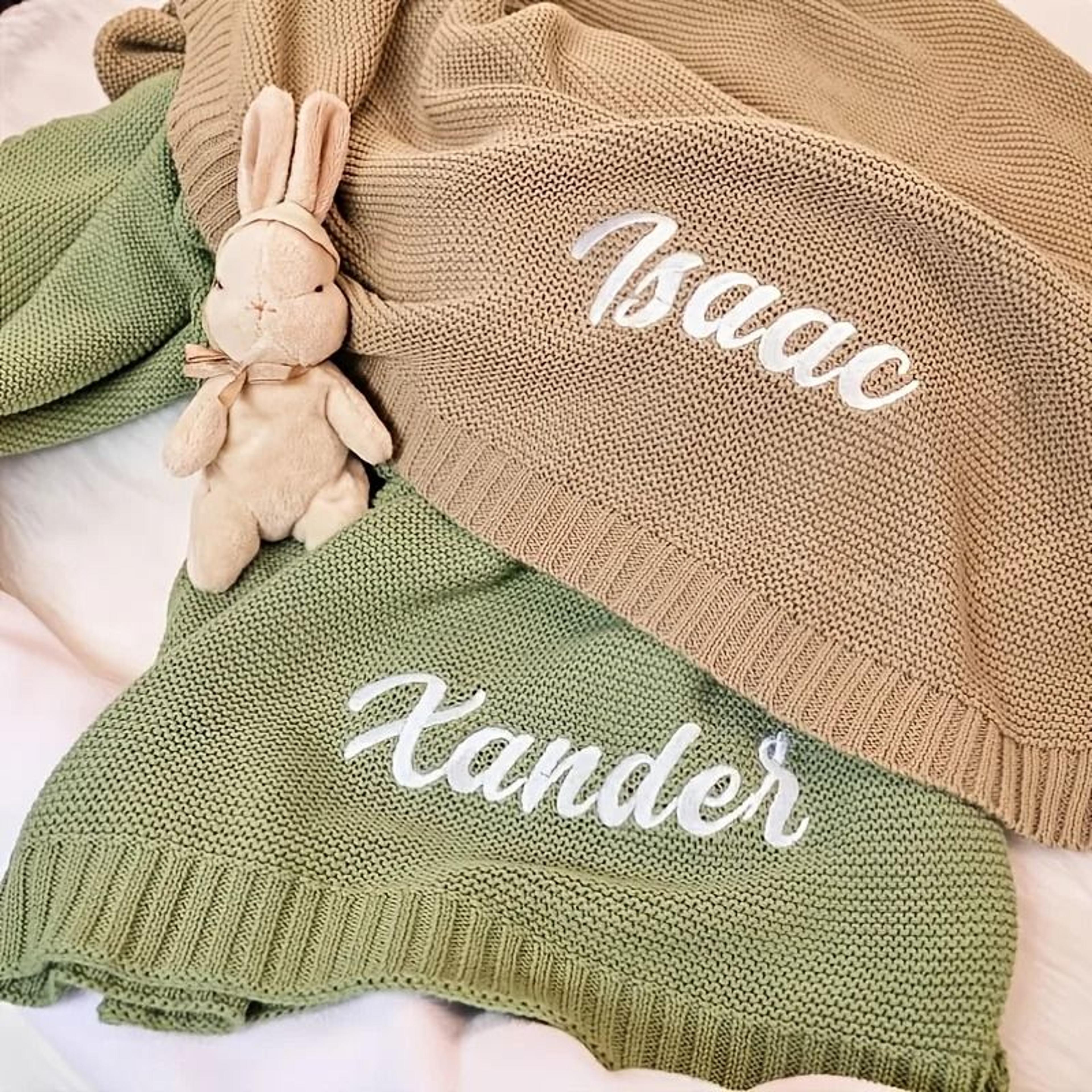 personalized organic cotton knit baby blanket custom name newborn wrap