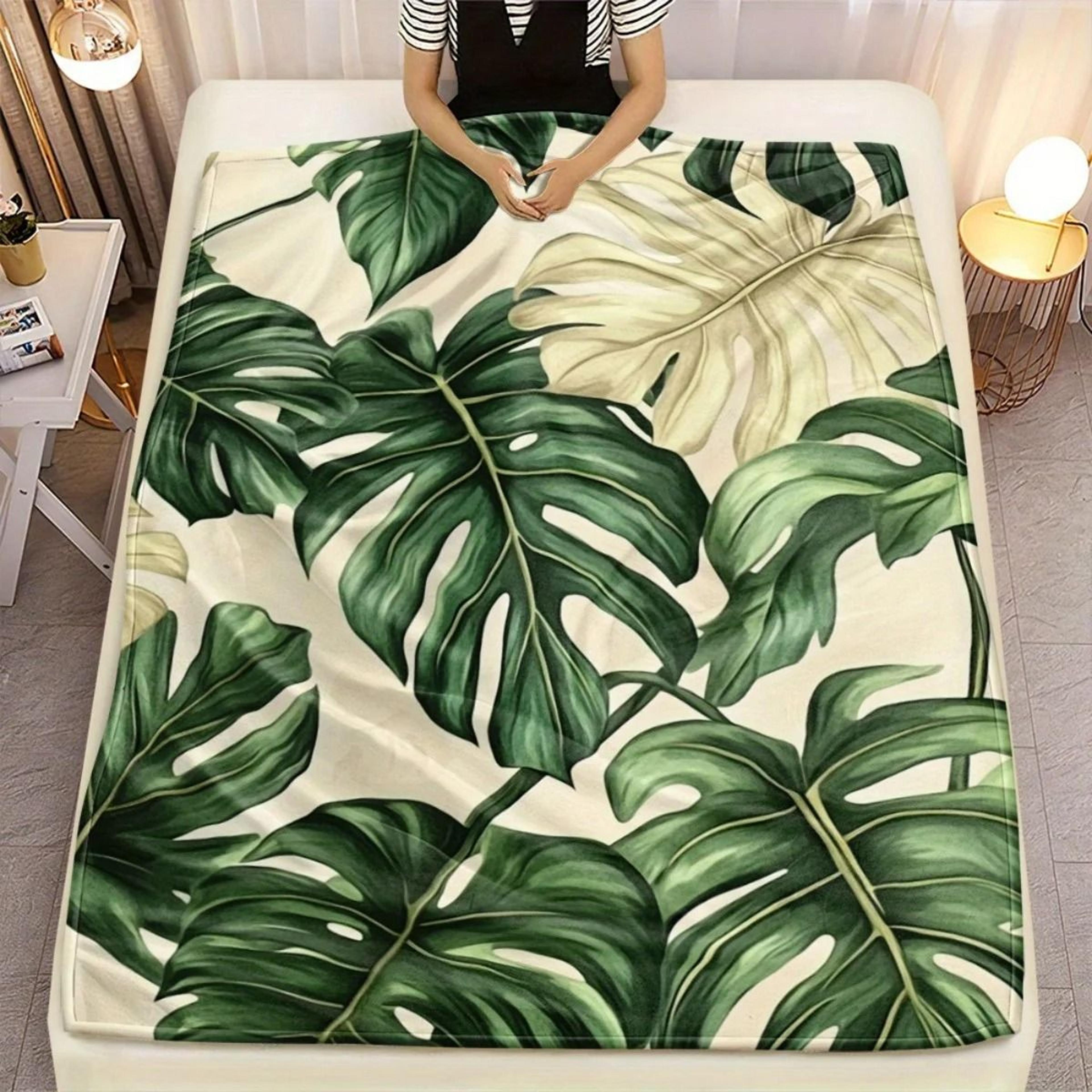tropical monstera fleece throw blanket soft all season home decor