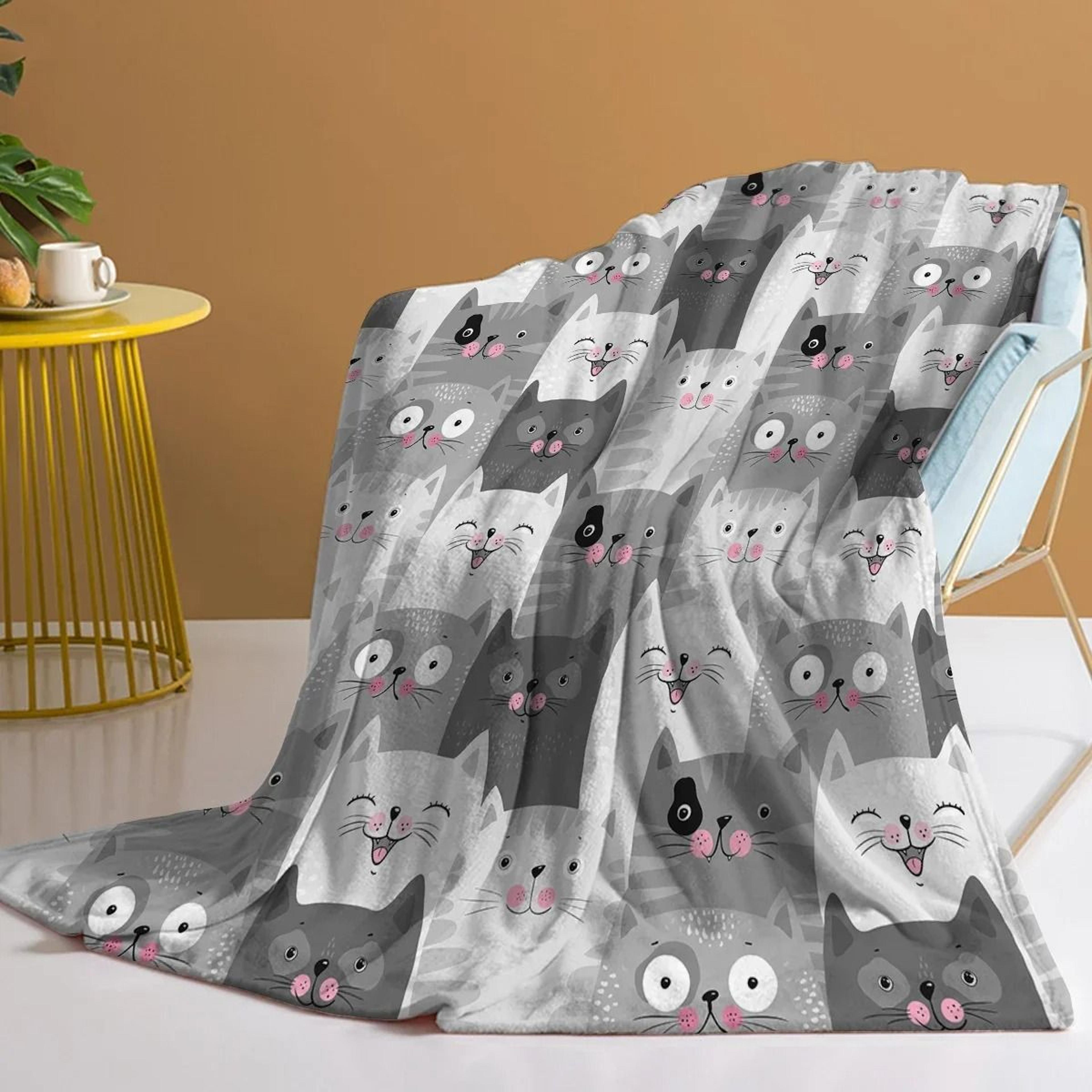 pink face grey cat flannel fleece throw blanket