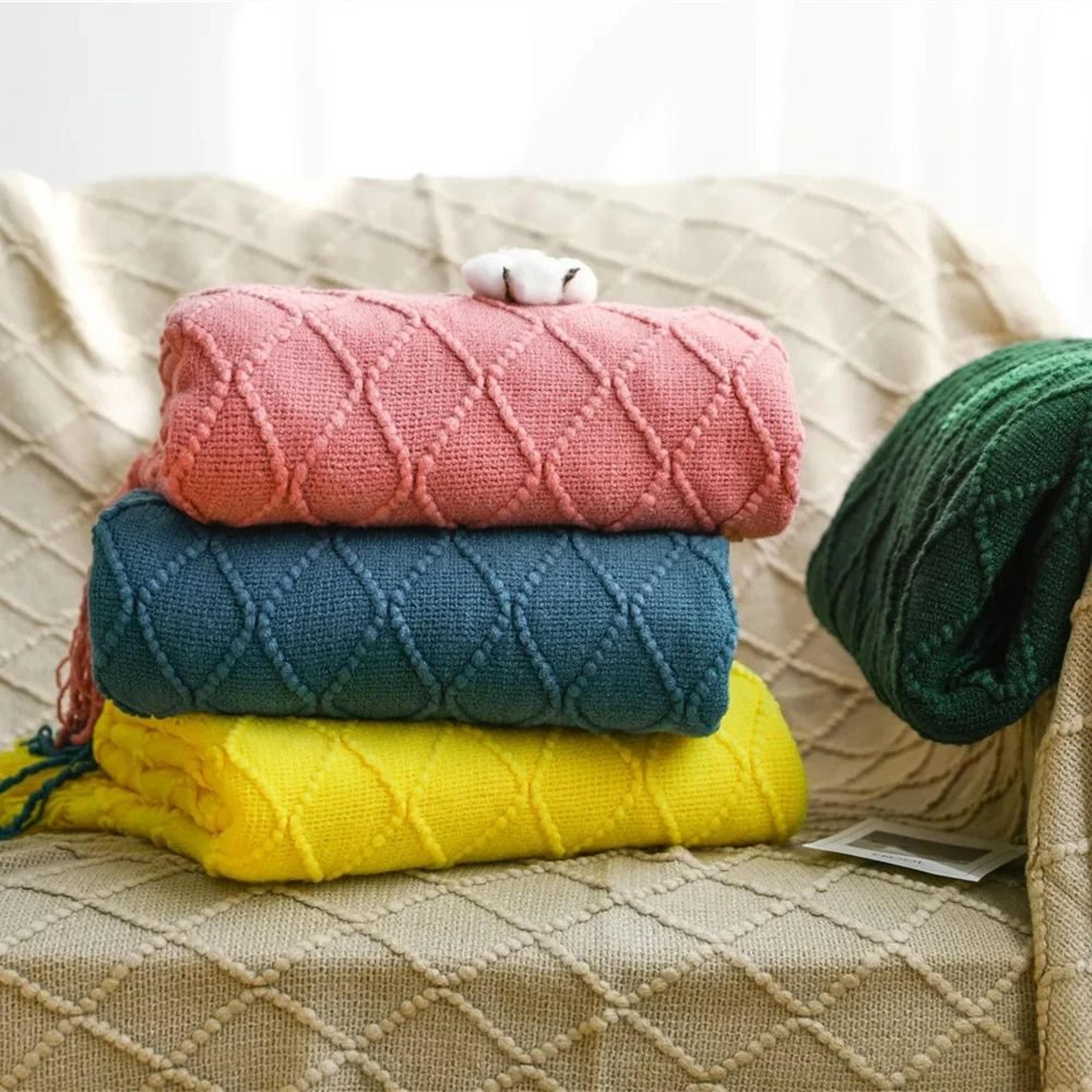 nordic knitted throw blanket with tassels soft textured sofa cover