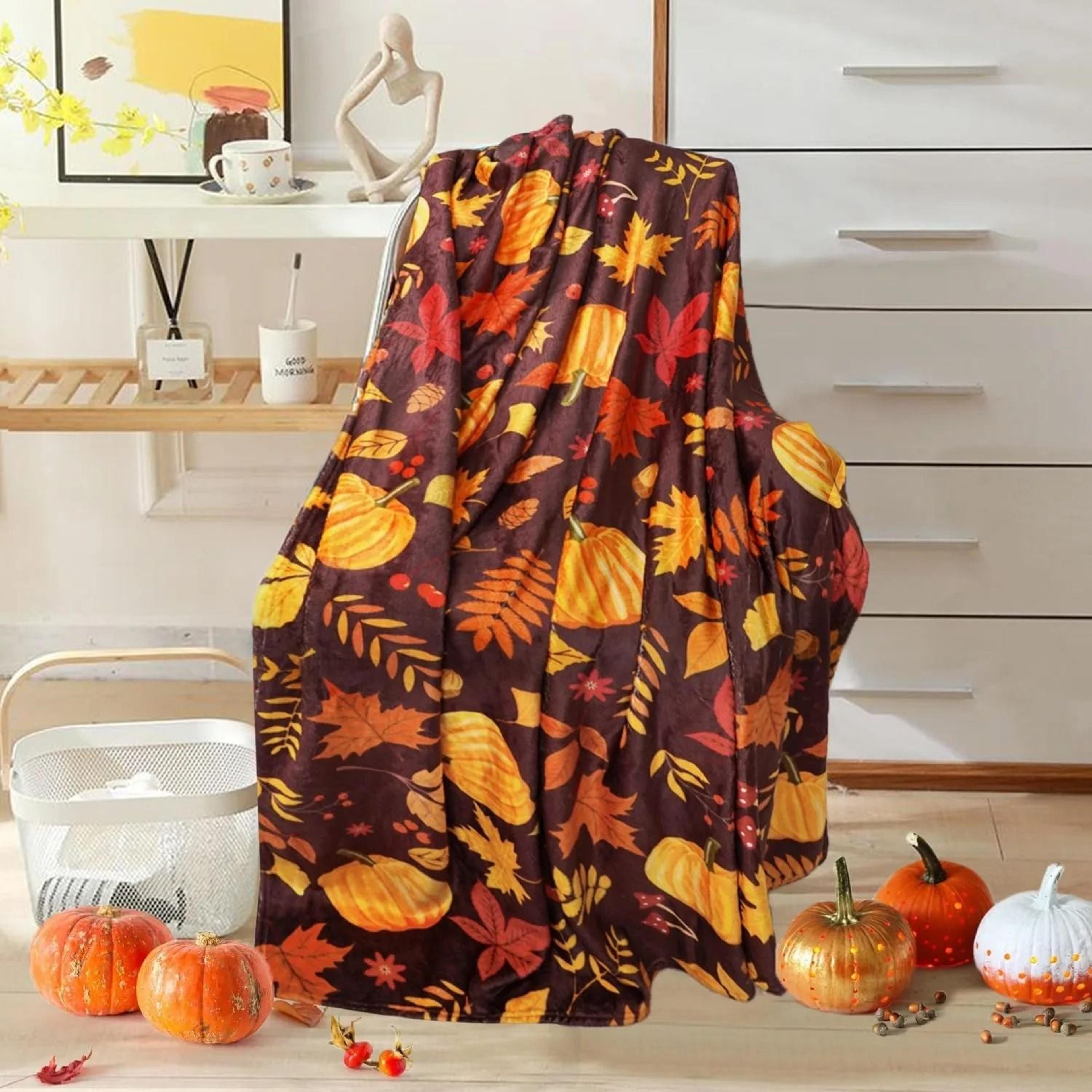 pumpkin autumn throw blanket lightweight fall sofa bed cover