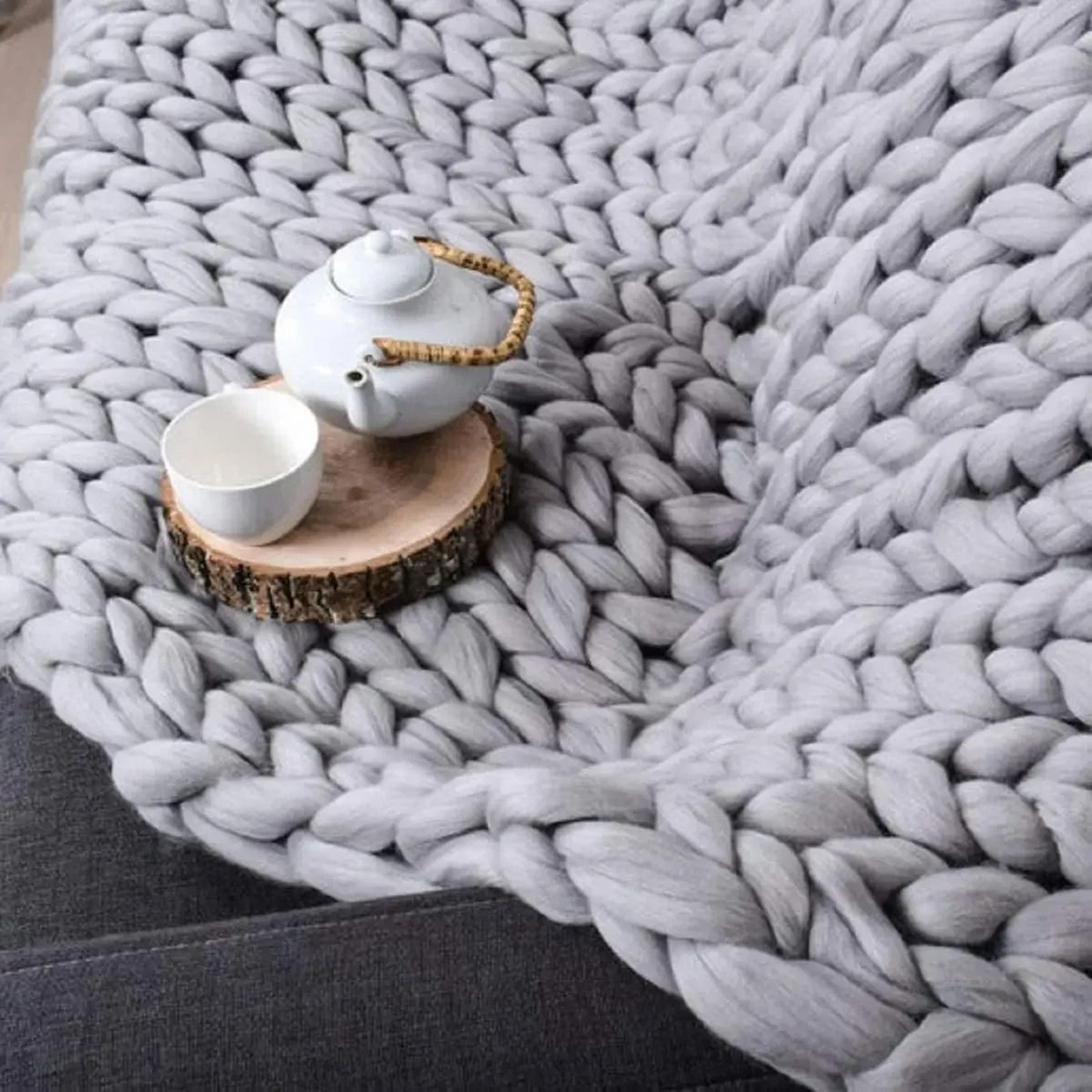 chenille chunky knit throw blanket soft giant yarn couch blanket