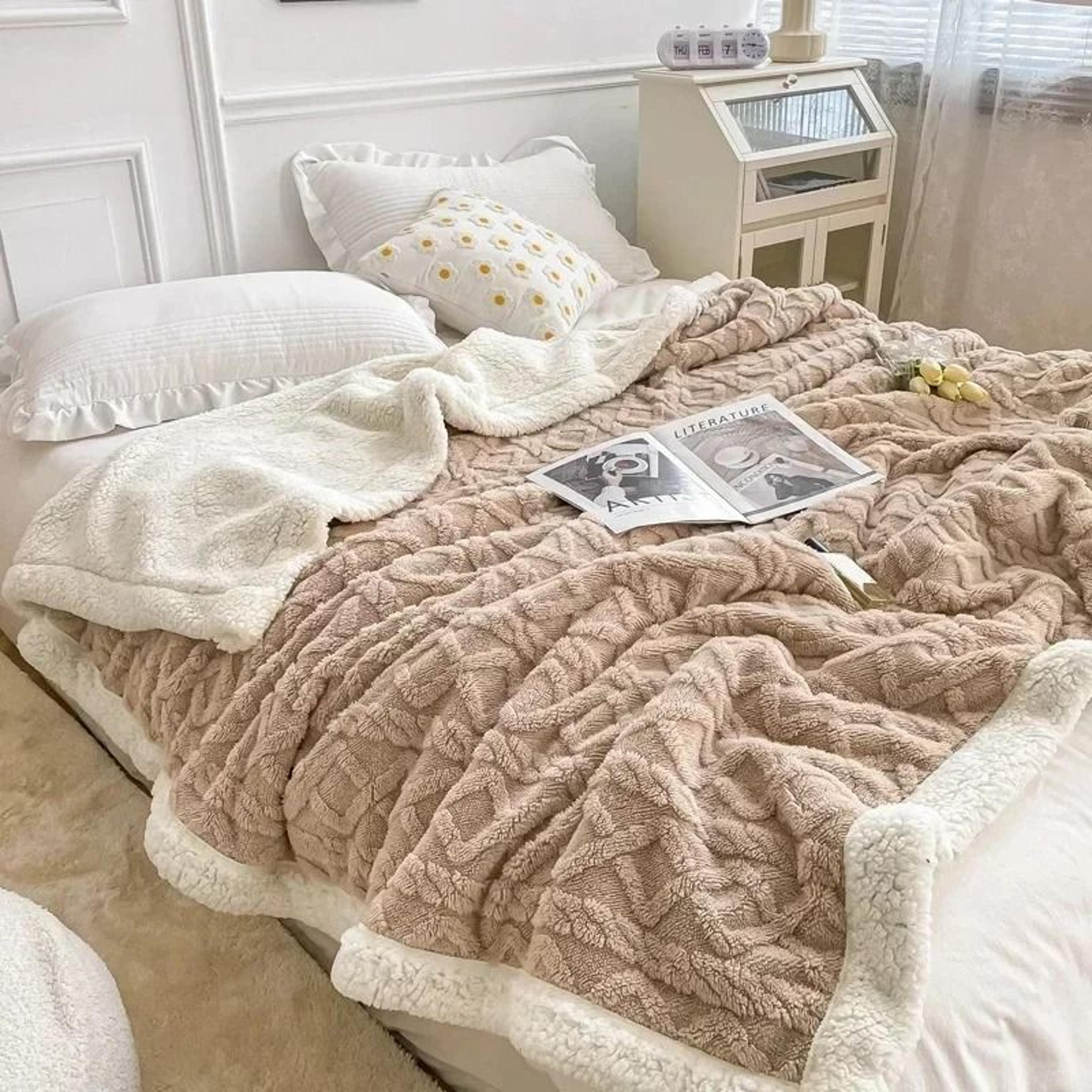 soft plaid winter fleece blanket warm plush sofa bed throw