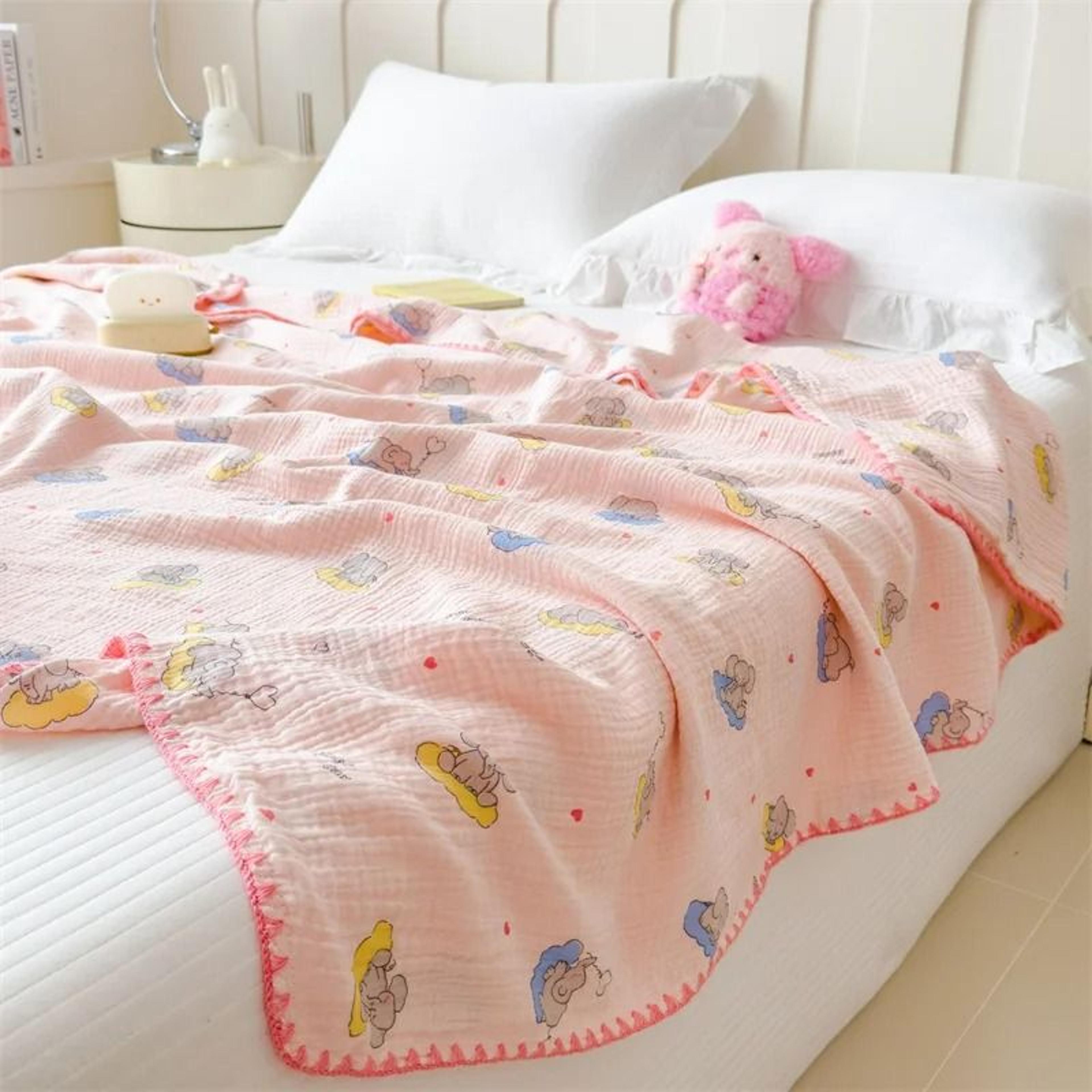 100% cotton double layer gauze blanket soft cartoon bed throw