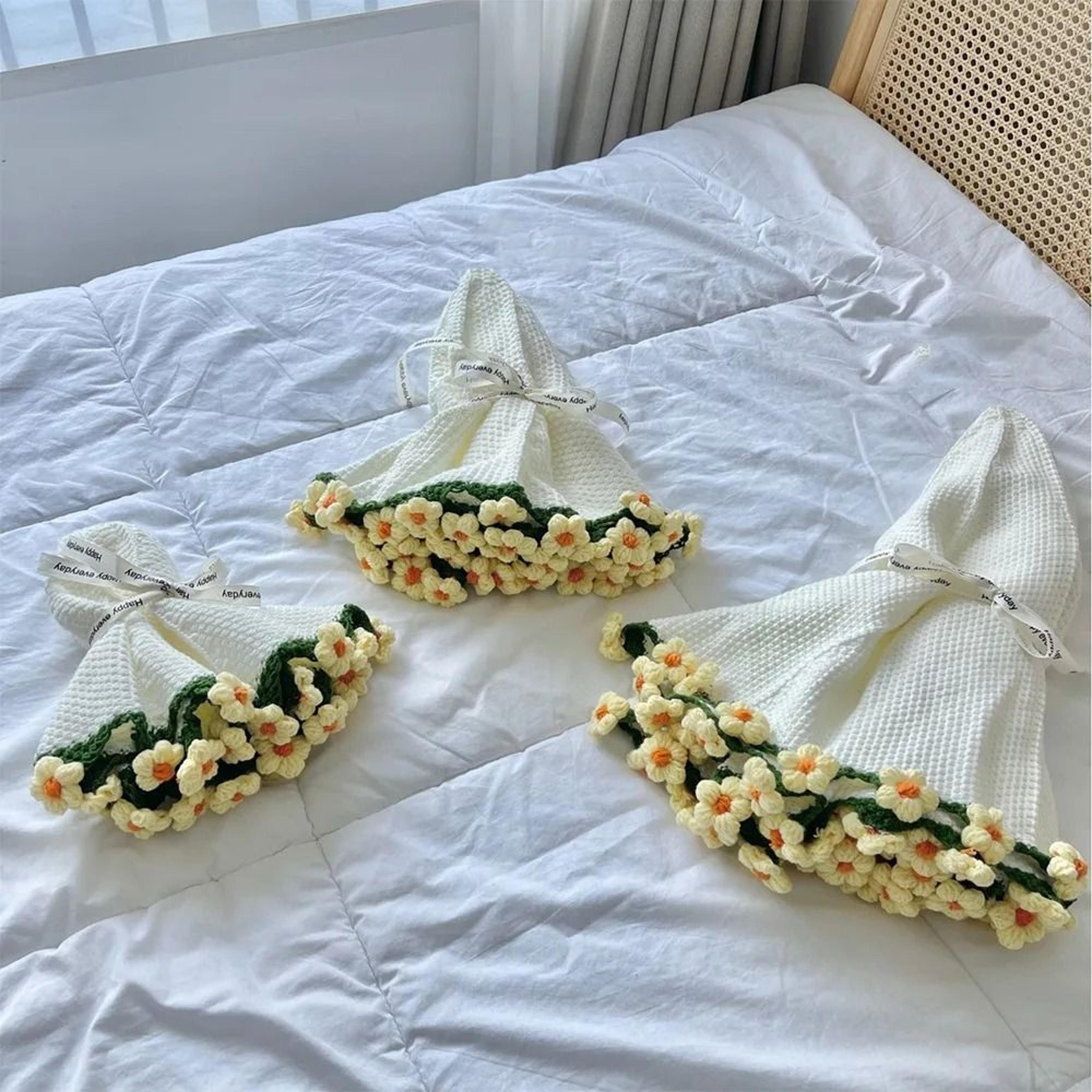 crochet flower bouquet blanket rose sunflower carnation knit throw